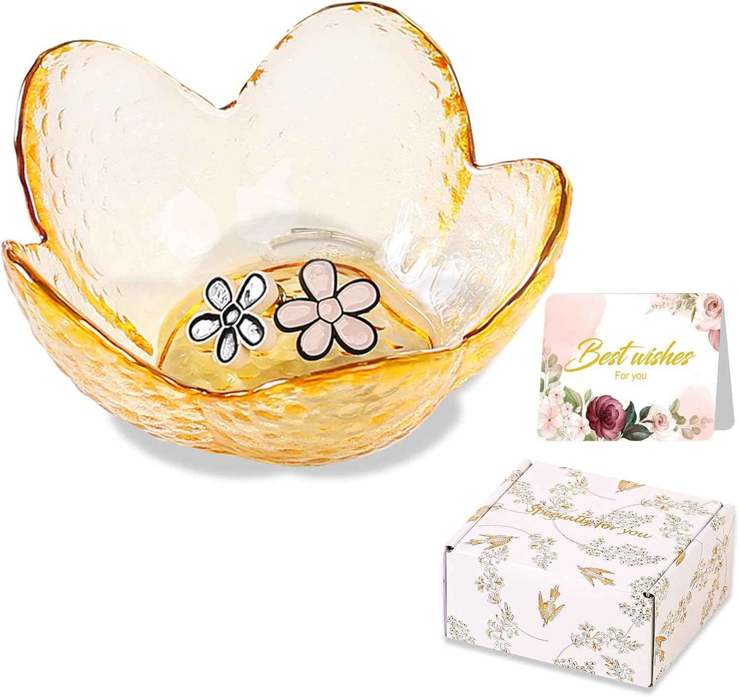 Purple Flower Jewelry Dish Glass Ring Holder Dish Jewelry Tray Cute Vanity Organizer Aesthetic Nightstand Bathroom Room Decor Trinket Dish Valentine's Friendship Christmas Birthday Gifts for Women