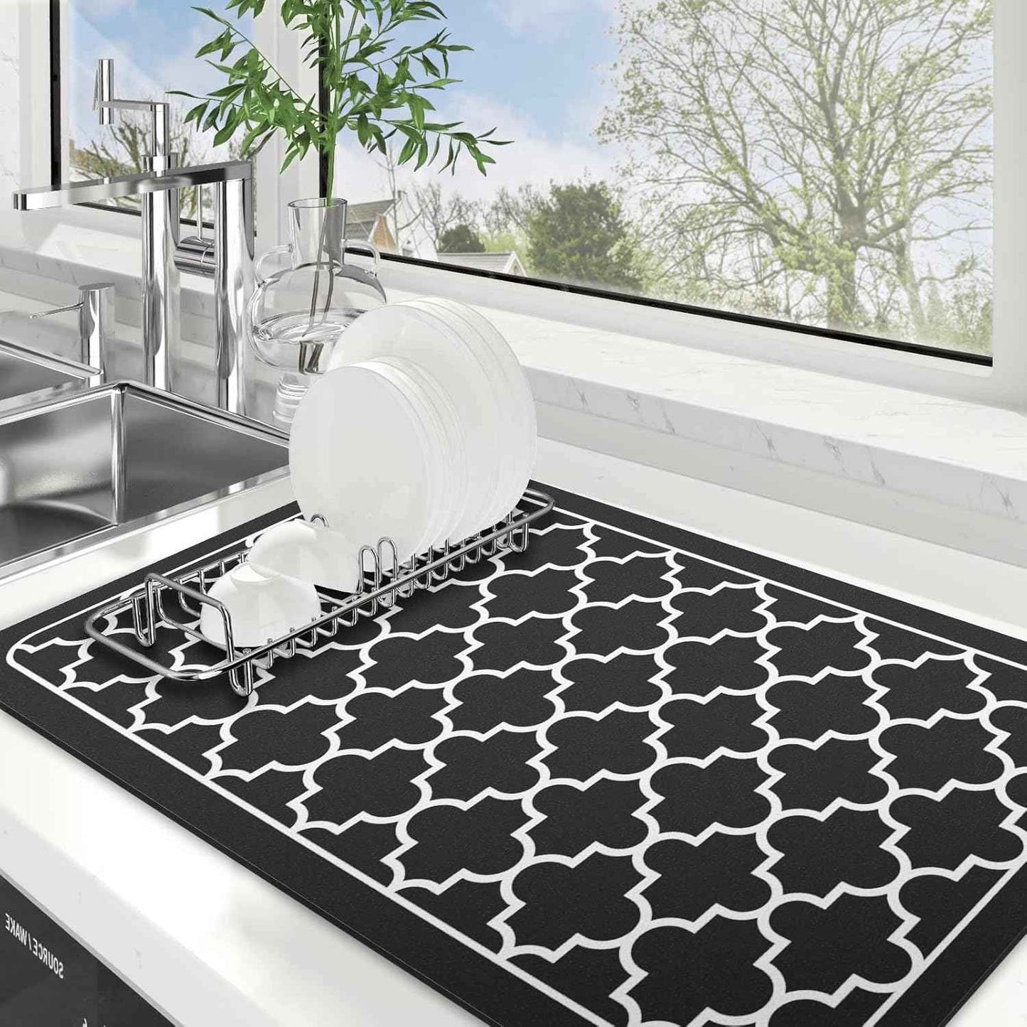 WISELIFE Dish Drying Mat Super Absorbent Drying Mat Large Dish Drying Mats for Kitchen Counter Easy Clean Dish Mat Kitchen Drying Mat15"x 18" Stylish Grey