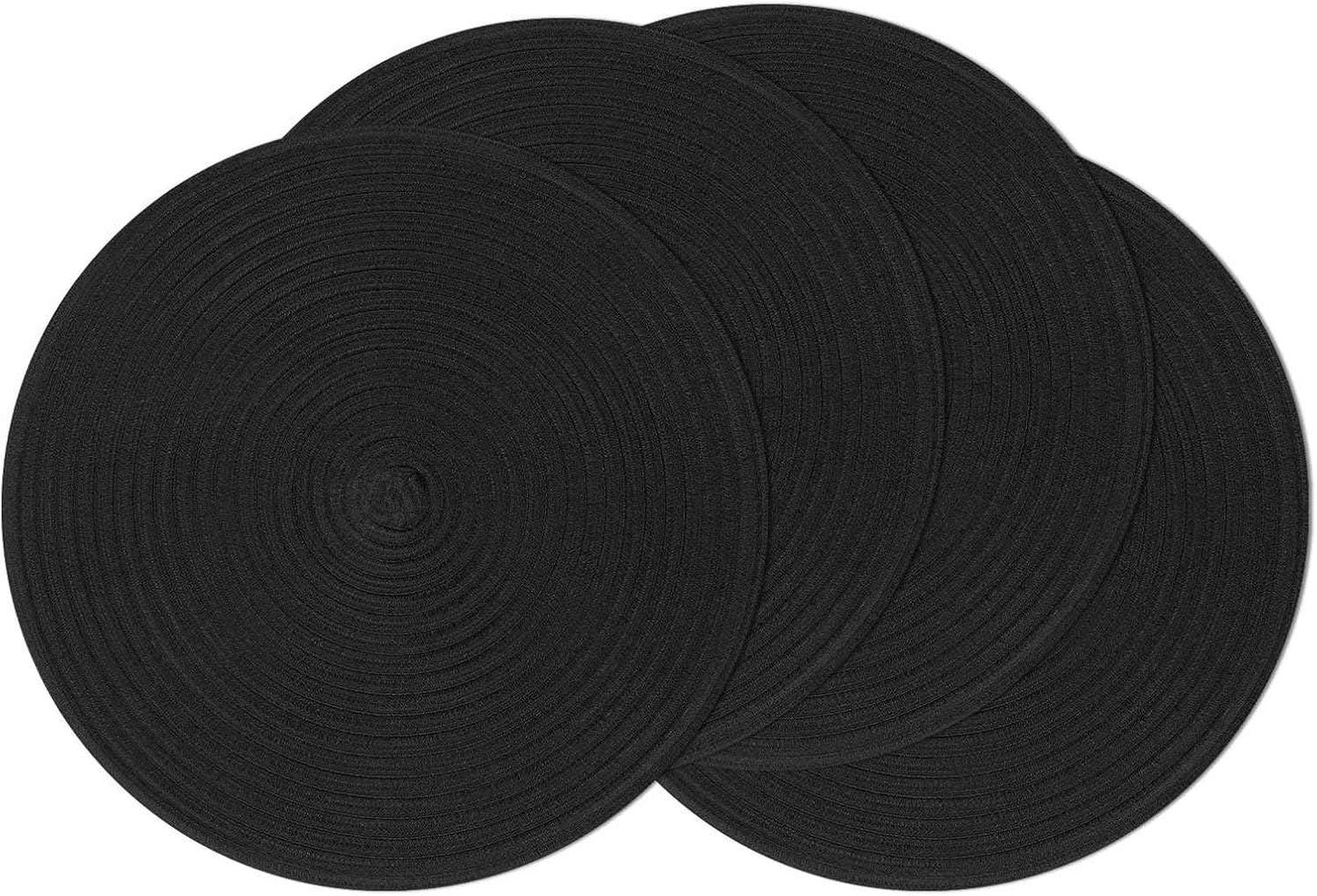 SHACOS 15 inch Round Braided Placemats Set of 6 Non Slip Heat Resistant Cotton Polyester Table Mats Washable Place Mats for Kitchen Dining Party Table Decor (Beige, 6)