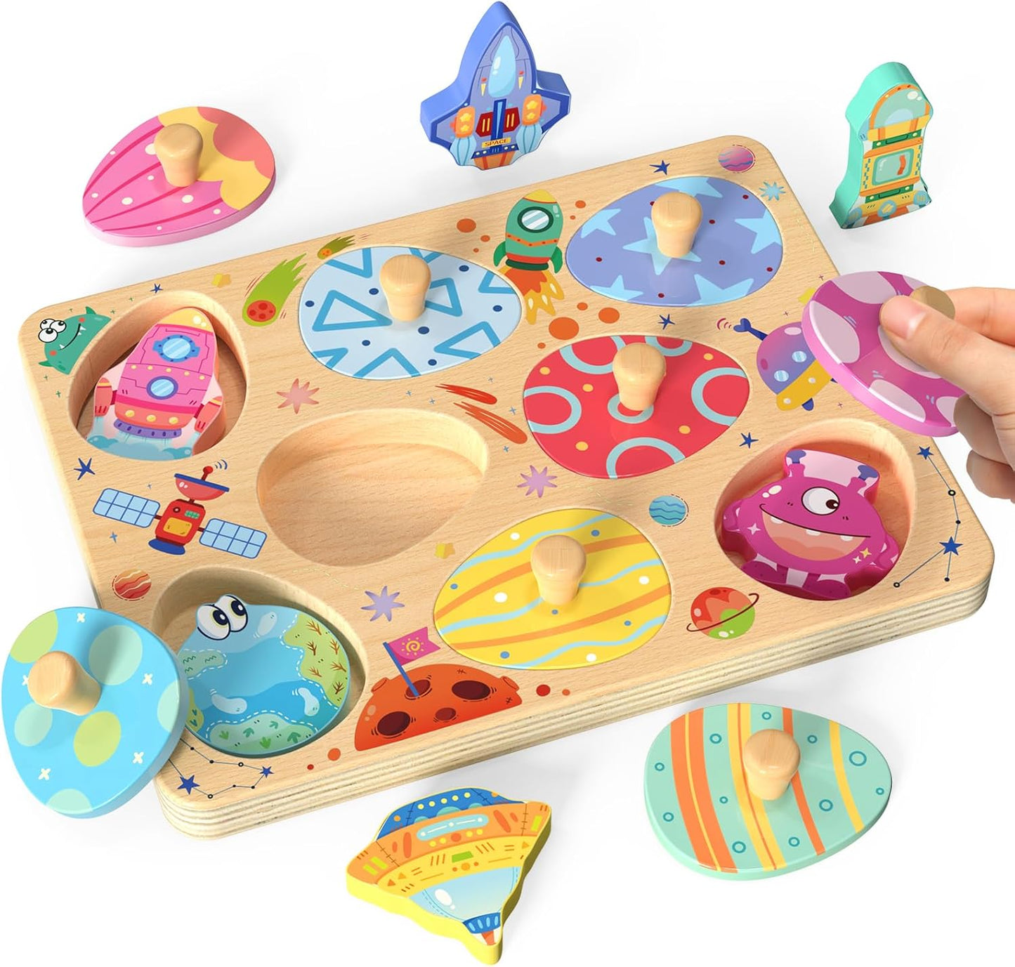 Wooden Puzzles for Toddlers, 8 Pcs Dinosaur Matching Egg Puzzle, Montessori Toys for Boy Girl Easter Birthday Gifts, Preschool Learning Activities & Educational Toys for Boys, Girls