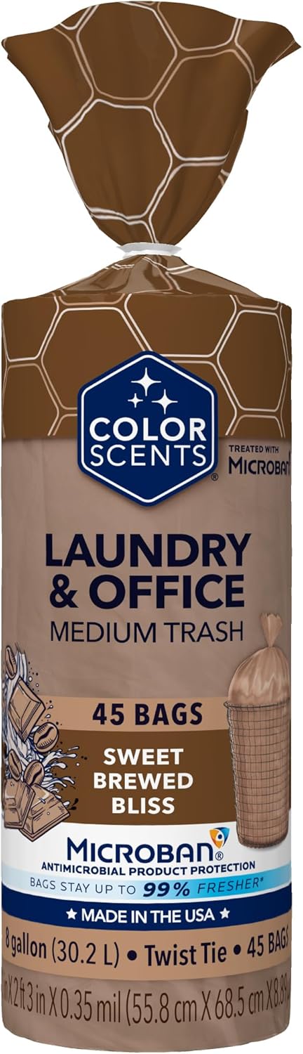 Color Scents Medium Trash Bags - 8 Gallon, 40 Bags (1 Pack of 40 Bags) Twist Tie - Cream Color Bag in Vanilla Flower Scent with Microban
