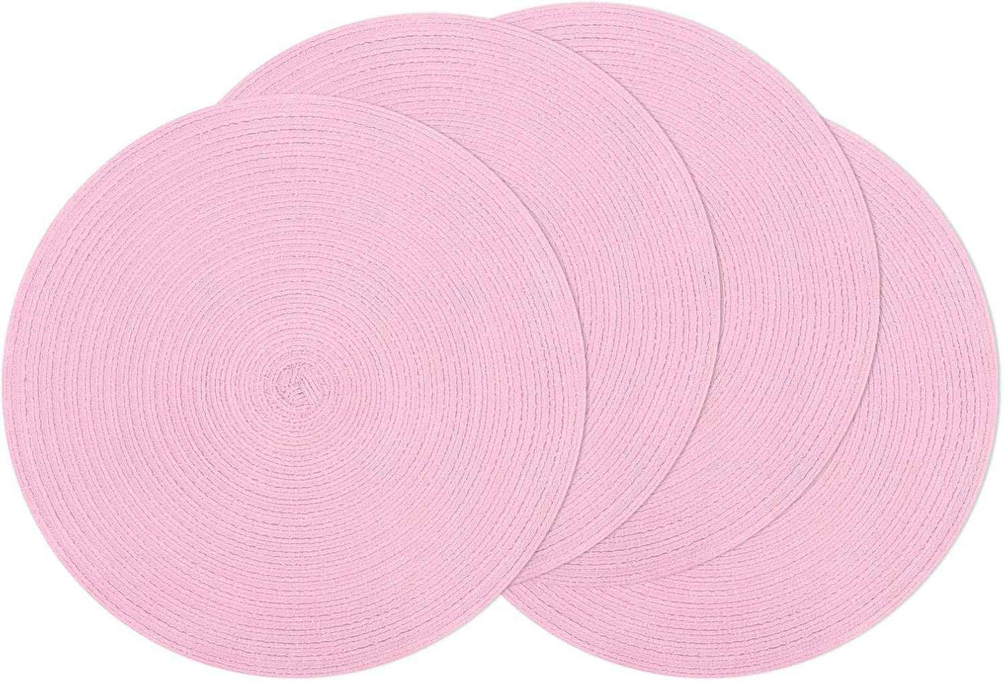 SHACOS 15 inch Round Braided Placemats Set of 6 Non Slip Heat Resistant Cotton Polyester Table Mats Washable Place Mats for Kitchen Dining Party Table Decor (Beige, 6)