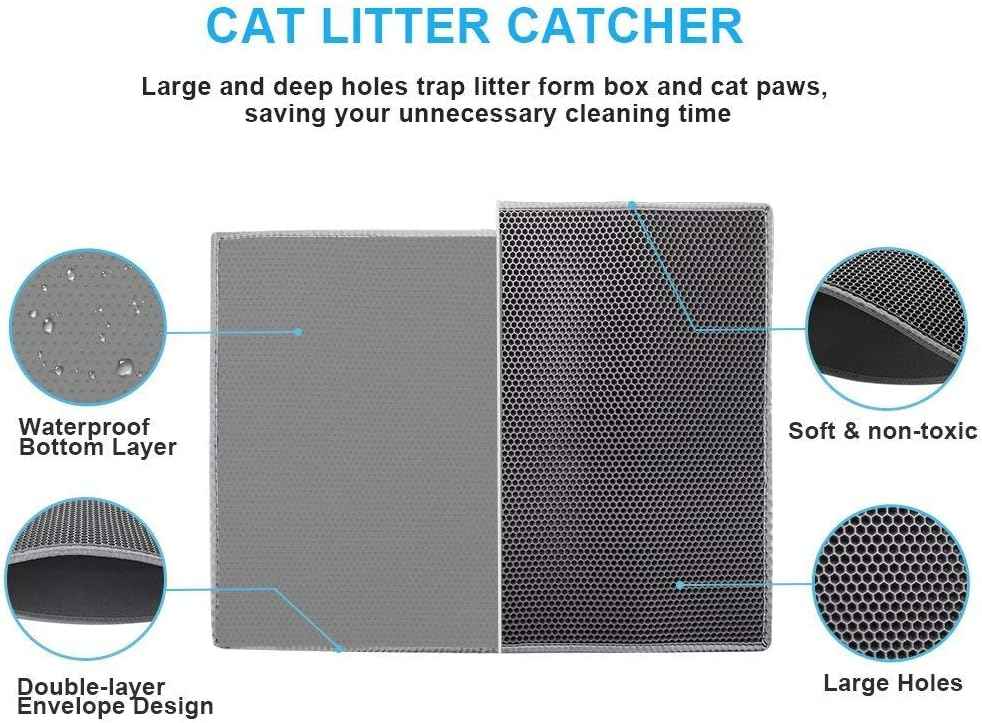 Pieviev Cat Litter Mat Double Layer Waterproof Urine Proof Trapping Mat 1 Pack (Gray, 24x15 Inch (Pack of 1))