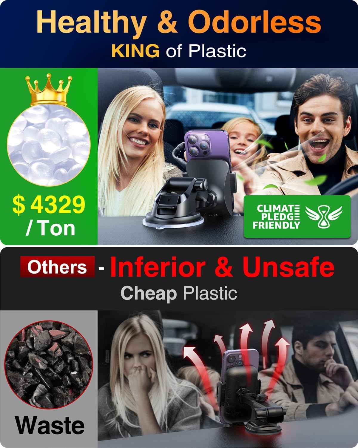 VANMASS 【85+LBS Strongest Suction & Military-Grade 2025 Ultimate Car Phone Mount【Patent & Safety Certs】 Cell Phone Holder Truck Stand for Dashboard Windshield Vent for iPhone 16 15 Pro Max 14 Samsung