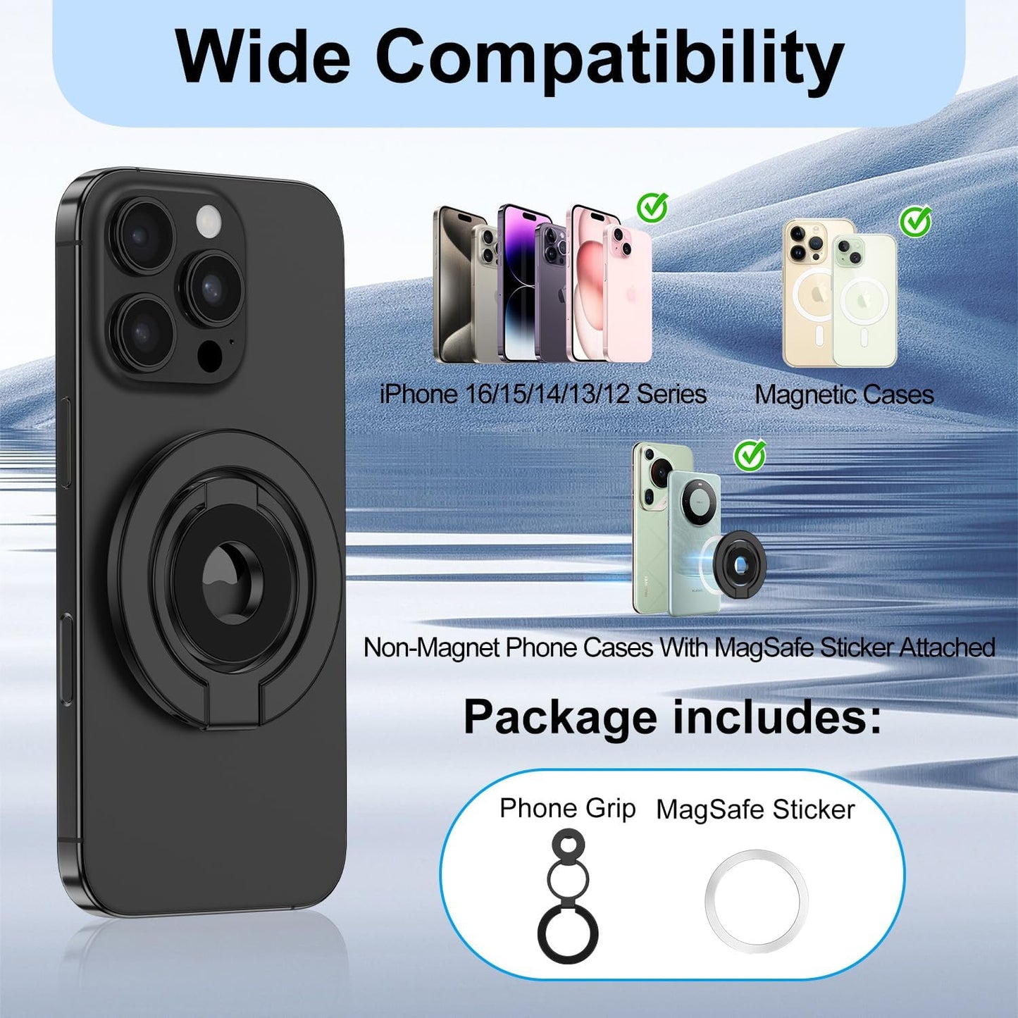 Magnetic Phone Grip Ring Holder for MagSafe Magnet Cell Phone Grip Kickstand Two-Sided Finger Ring Magnetic Stand for iPhone 17 Pro Max 16 Pro 16e 16 Plus 15 Samsung Galaxy S25 Edge S24 FE S23 S22 S21