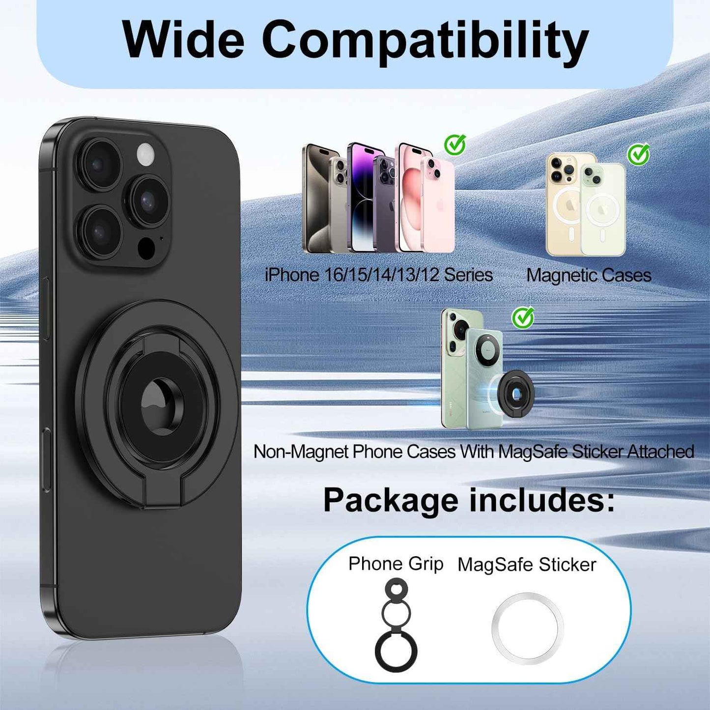 Magnetic Phone Grip Ring Holder for MagSafe Magnet Cell Phone Grip Kickstand Two-Sided Finger Ring Magnetic Stand for iPhone 17 Pro Max 16 Pro 16e 16 Plus 15 Samsung Galaxy S25 Edge S24 FE S23 S22 S21