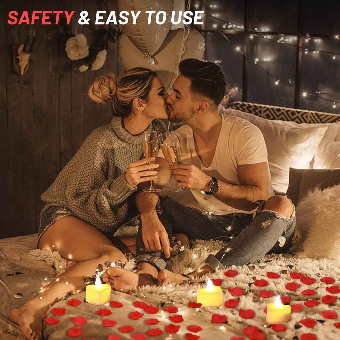 cridoz 2000 Pieces Artificial Rose Petals with 24 LED Tea Lights Candles, Romantic Decorations Special Night Set for Night, Valentine's Day, Wedding Anniversary or Table Décor, Warm White