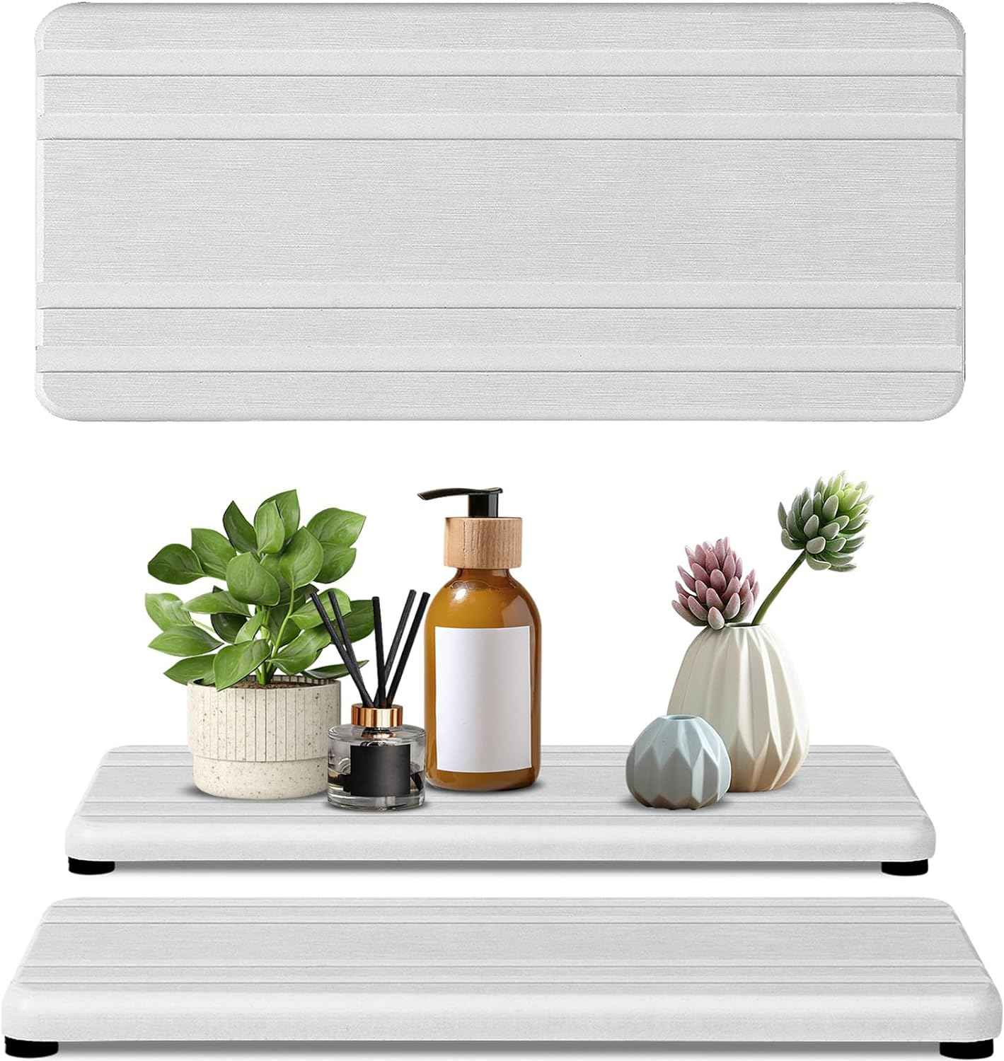 3PCS Water Absorbing Stone Tray, DryingNeat Diatomite Stone Sink Tray, Instant Dry Sink Coasters, Kitchen Sponge Hand Soap Holder, Countertop Fast Drying Counter Trays,8 * 4inch and 4 * 4inch