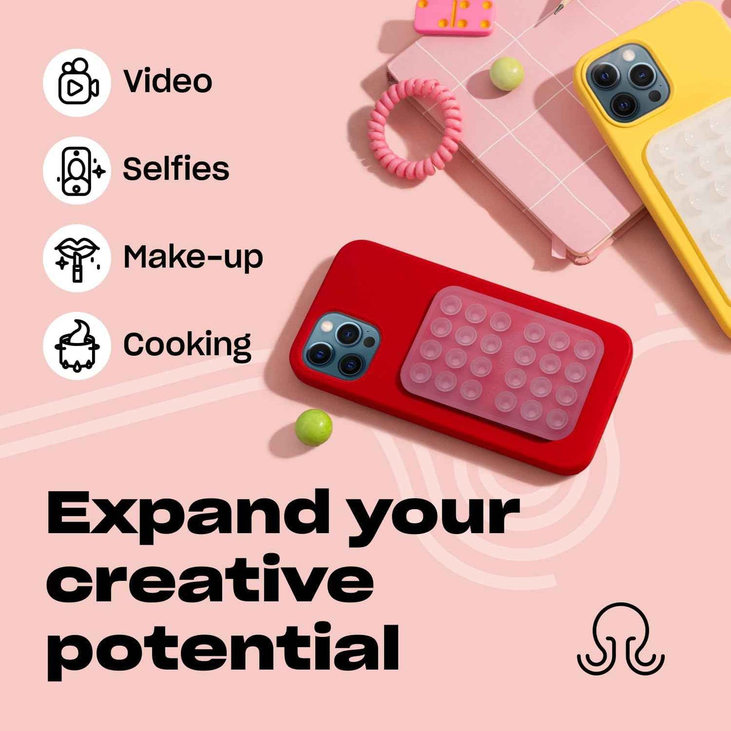 Classic - Silicone Suction Phone Case Adhesive Mount - Hands-Free, Strong Grip Holder for Selfies & Videos - iPhone & Android Compatible - 2.25β³ x 3.25β³, Transparent