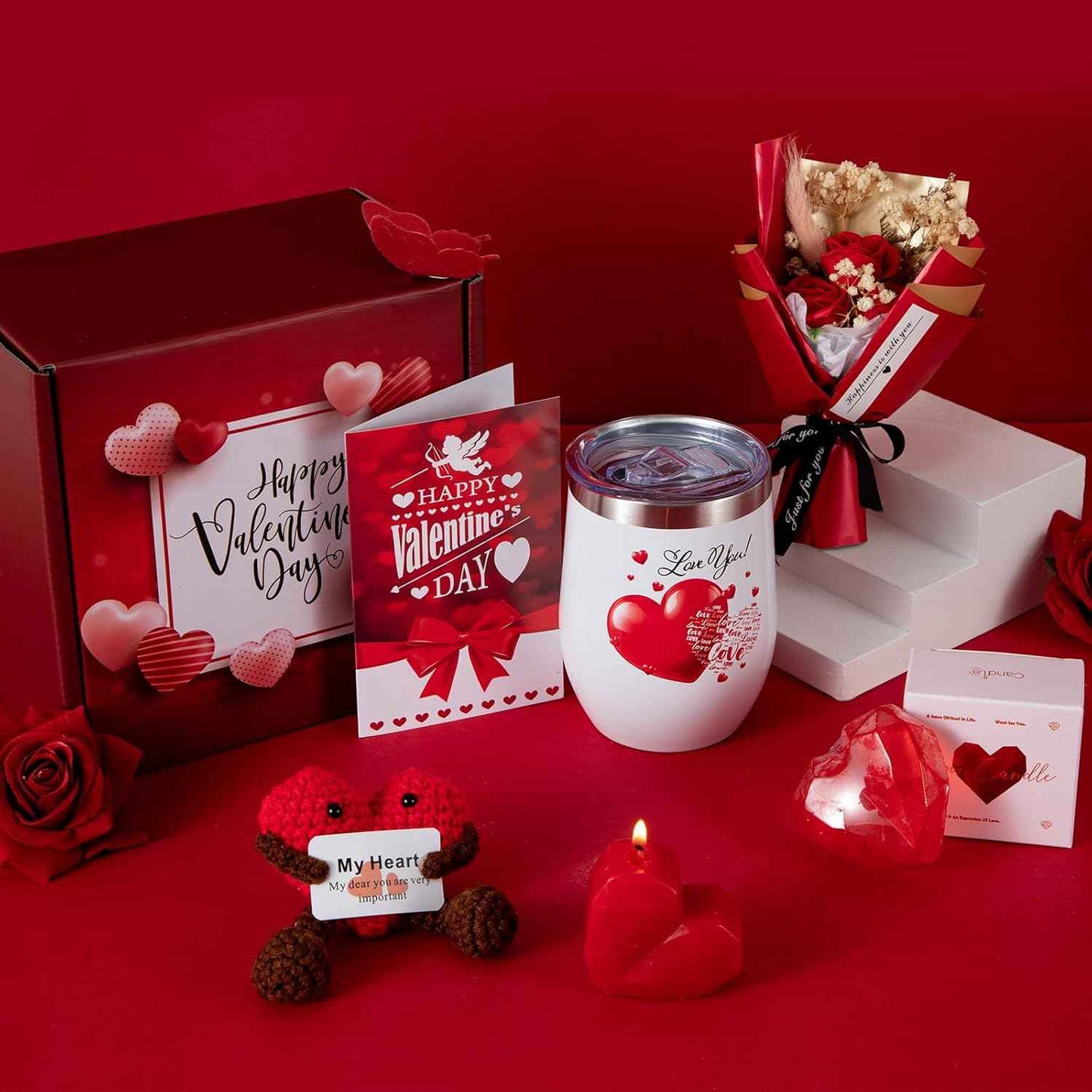 Gifts for Girlfriend Wife Lover Unique Gifts Basket Ideas Box Wedding Engagement Gifts Birthday Gifts for Women Heart-shaped Gifts Red Rose Gift Love You Gifts Romantic Gifts Set