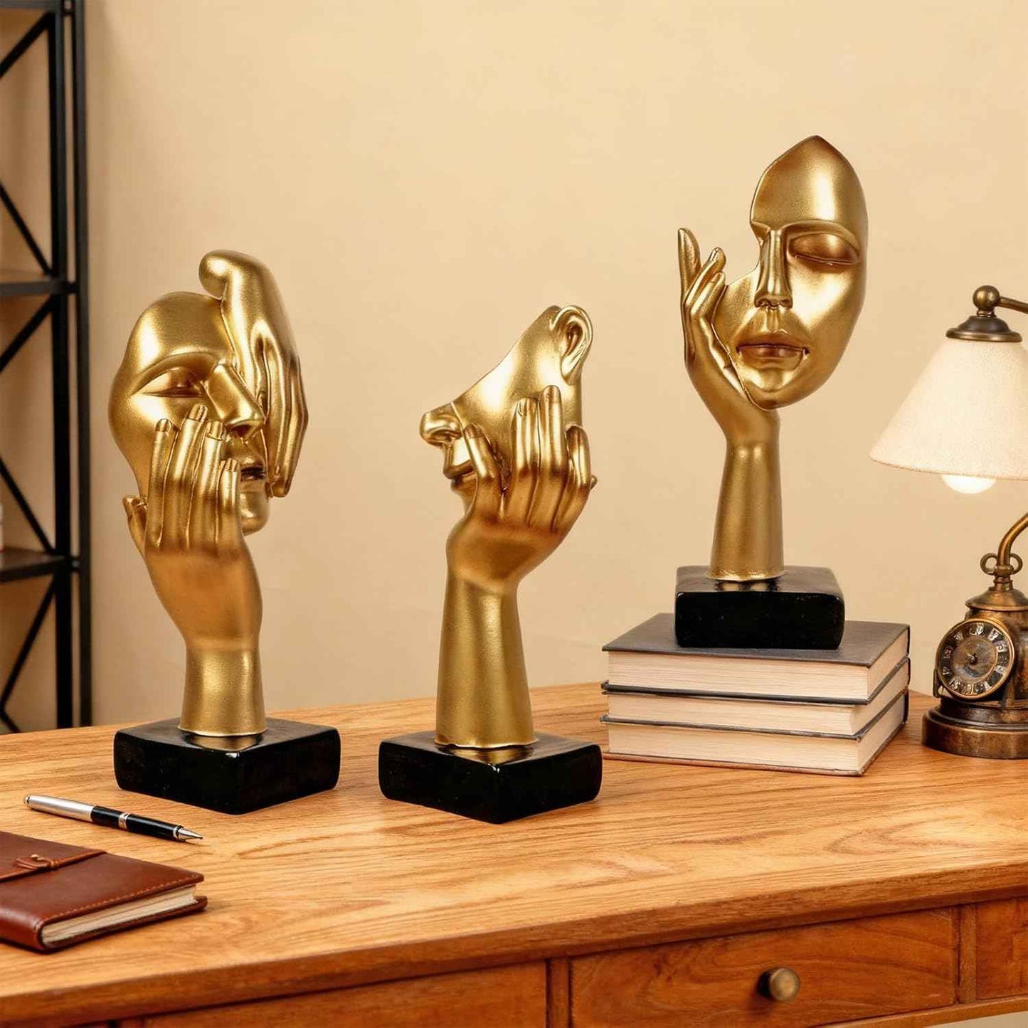 3 Pcs Thinker Statue,Modern Home Resin Sculptures,Collectible Figurines for Home Office Bookshelf Desktop Decor(Golden)
