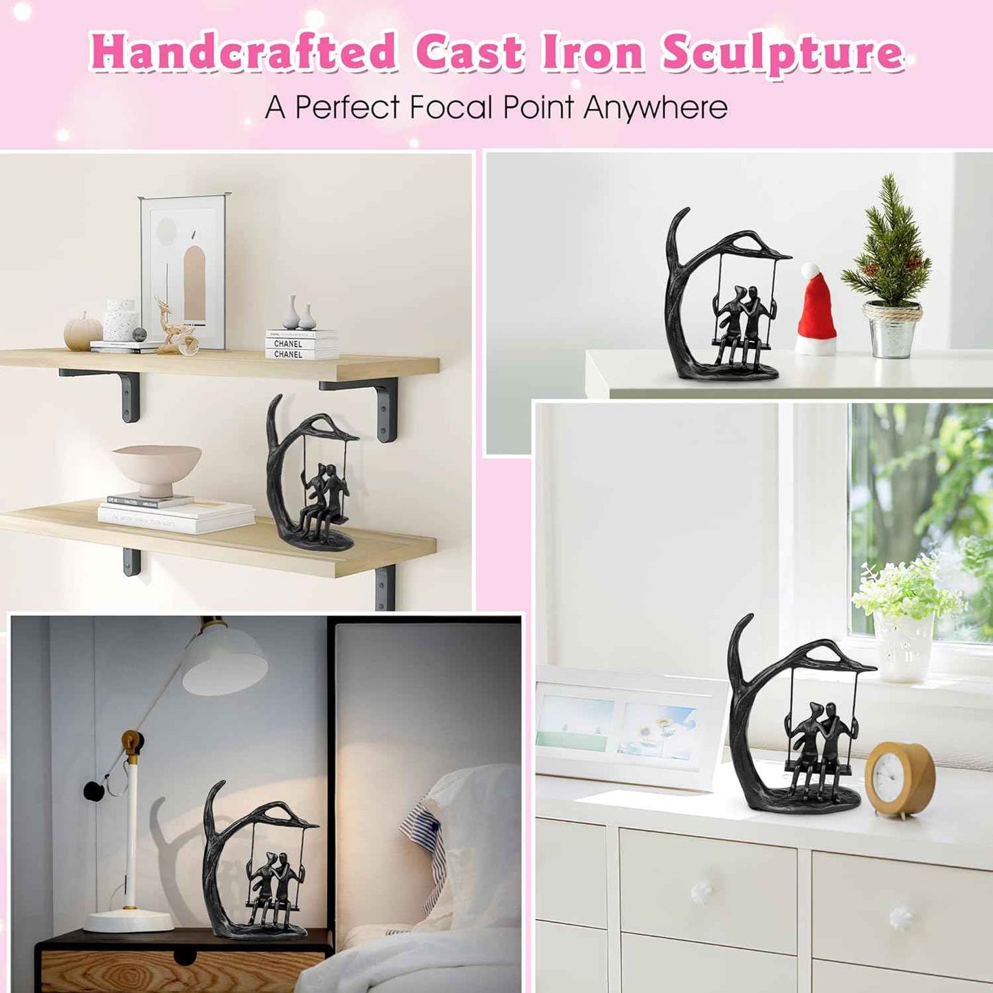 Anniversary Wedding Gifts for Couple/Her - Romantic Couple Statue in Love, Black Metal Figurine Sweet Loving Together Iron Sculpture Decor, Valentines Gifts for Wife Husband Birthday