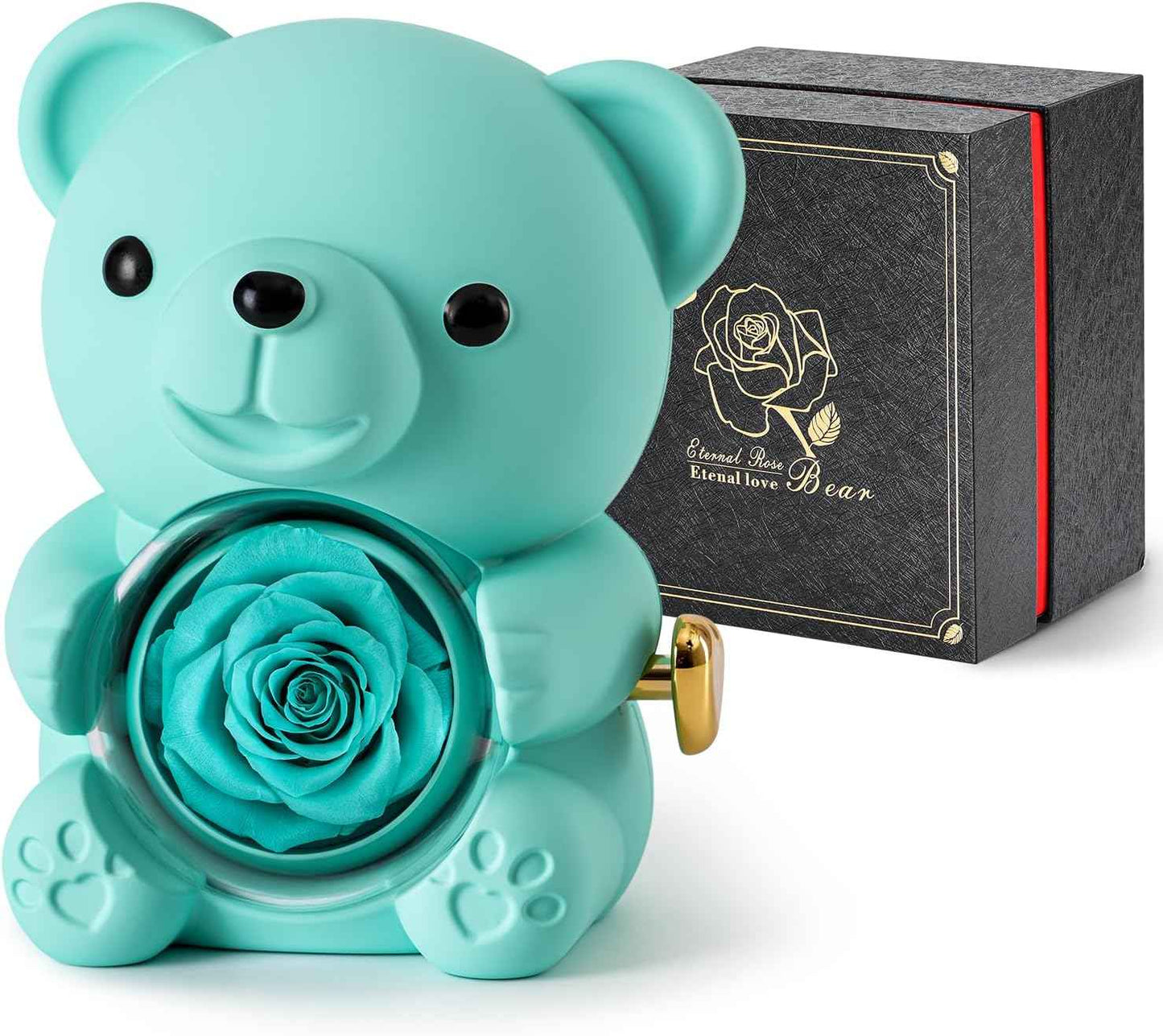 Cute Teddy Bear with Preserved Rose - A Real Rose Flower in Bear with Elegant Gift Box - Romantic Gift for Her in Mother's Day, Weddings, Anniversaries, and Bridal Showers (Red)
