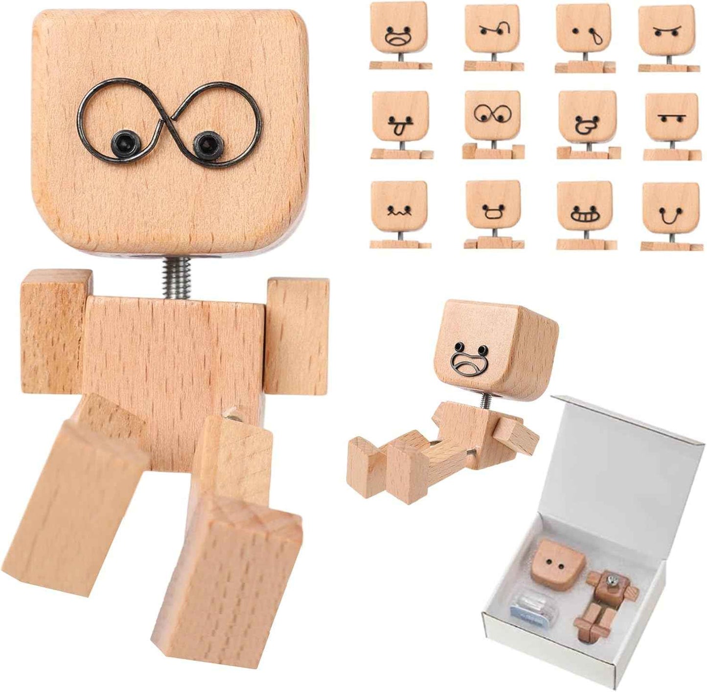 Shaking Wooden Man, Shaking Wooden Man Figurine for Car Dashboard with 12PCS, Funny Cars Ornaments Wood Desktop Decor,Car Dashboard Accessories and Desk Decoration