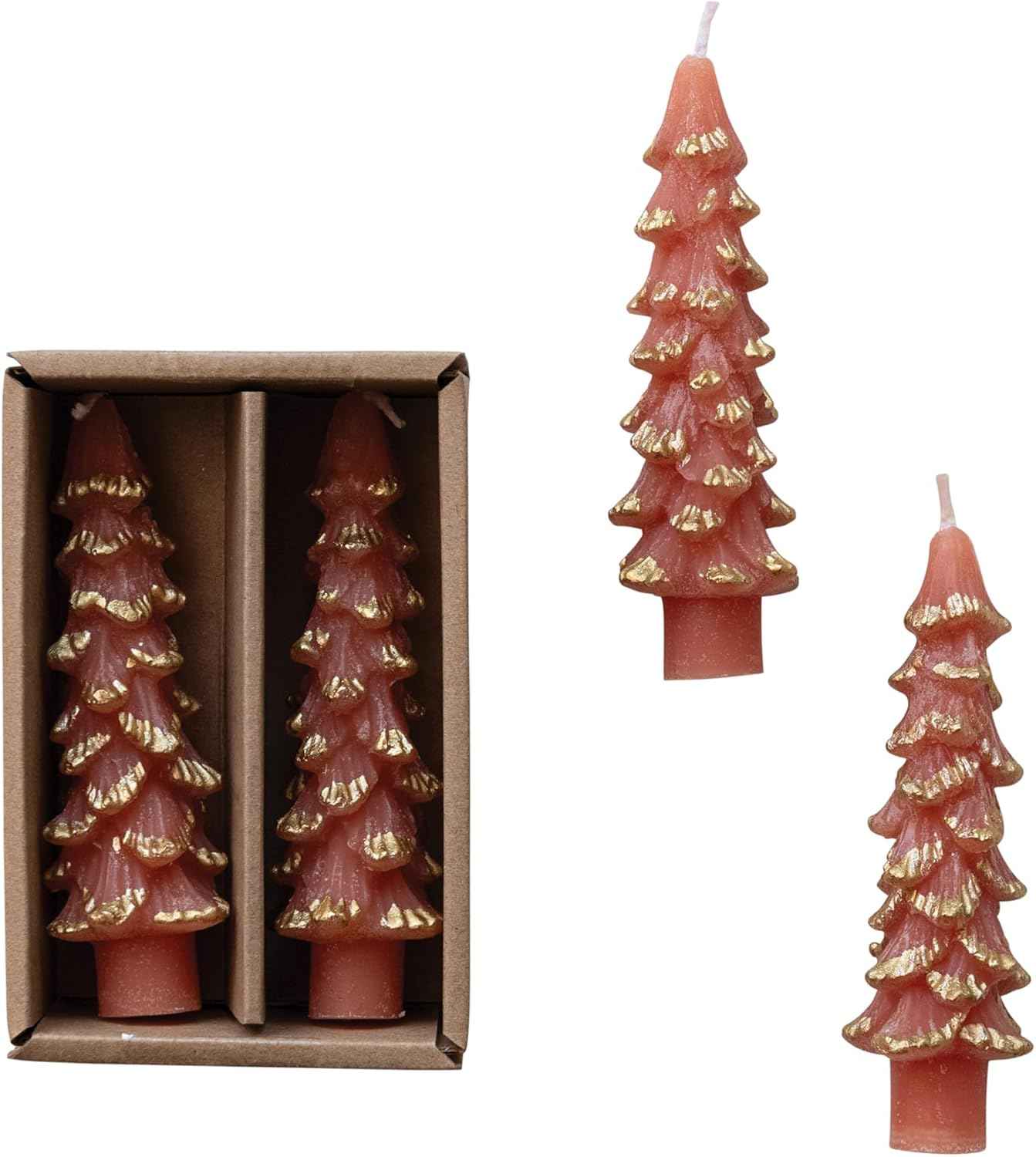 Creative Co-Op Unscented Tree Shaped Taper Candles, Evergreen, Boxed Set Of 2