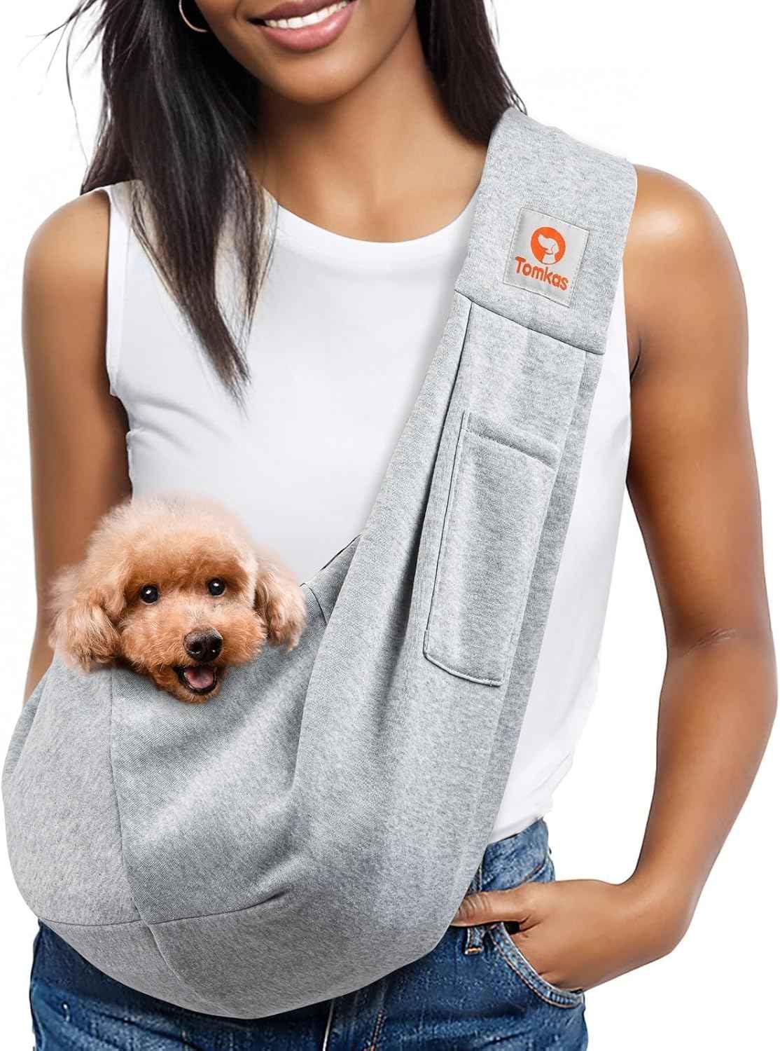 Tomkas Small Dog Sling Carrier - Classic Pocket & Classic Strap - for 3-10 lbs Pets(Black)