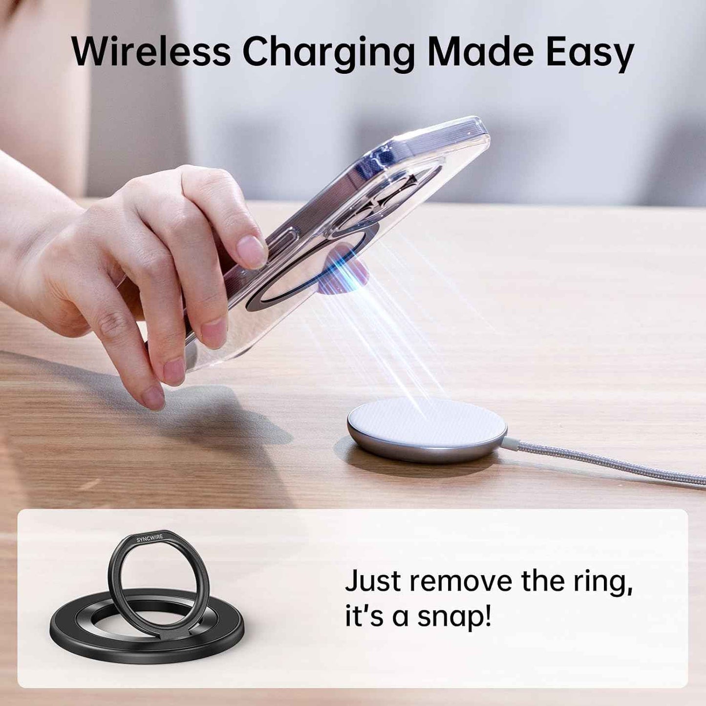 SYNCWIRE Upgraded Magnetic Phone Ring Holder for MagSafe, Magnet Cell Phone Grip Stand Finger Ring Kickstand Two-Sided Magnetic Compatible with iPhone 16 Pro Max 15 14 13 12 MagSafe Accessories