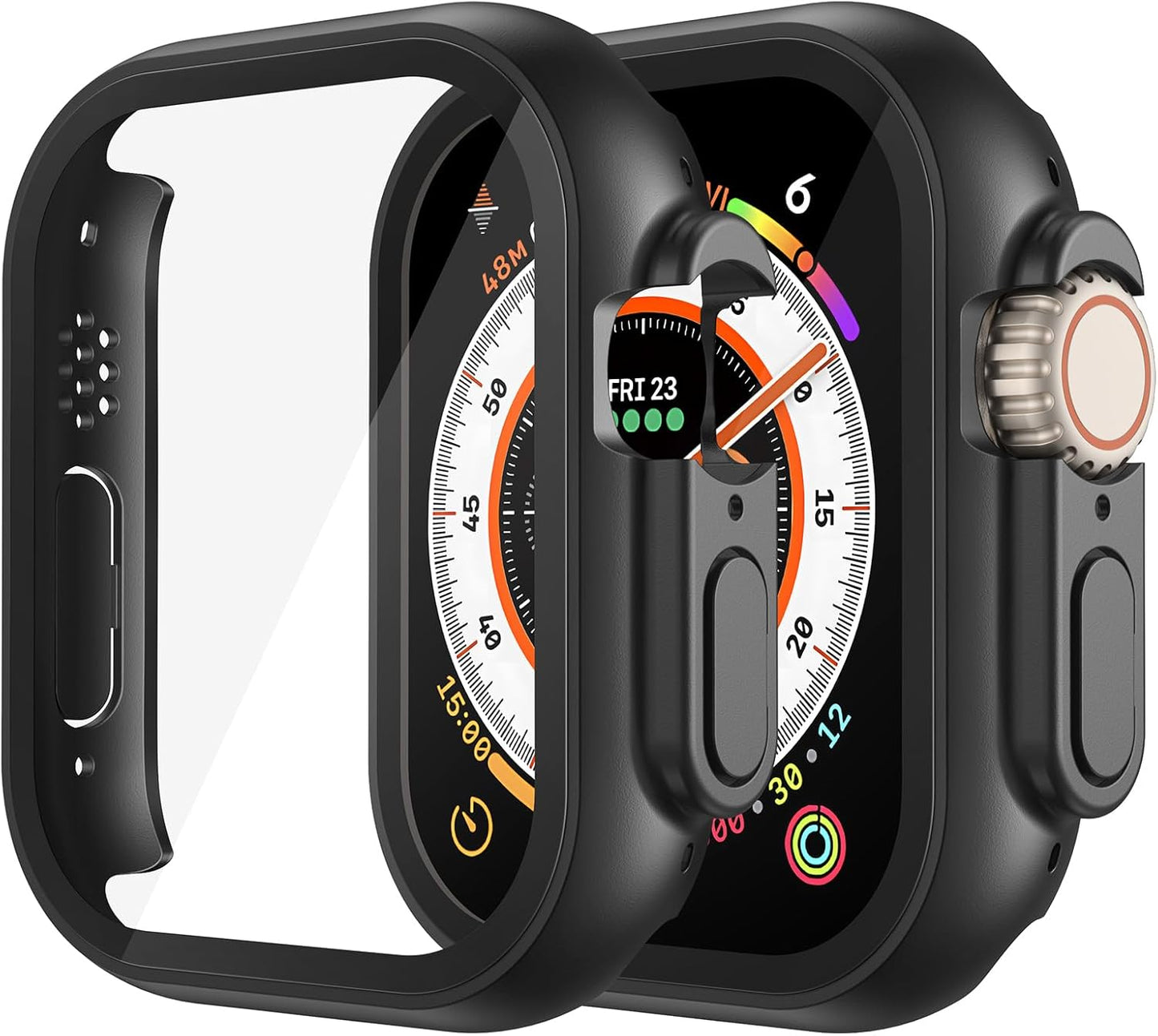 Misxi 2 Pack Tempered Glass Case Compatible for Apple Watch Series 11 (2025) Series 10 46mm, Screen Protector Cover for iWatch, Black