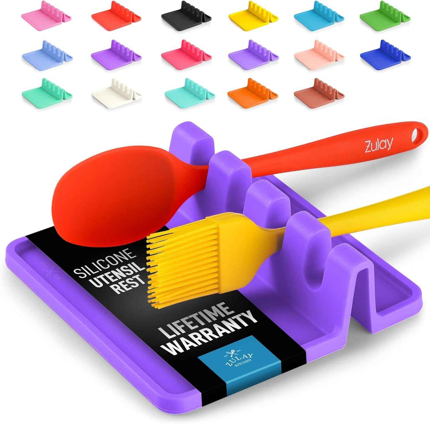 Silicone Utensil Rest with Drip Pad for Multiple Utensils, Heat-Resistant, BPA-Free Spoon Rest & Spoon Holder for Stove Top, Kitchen Utensil Holder for Spoons, Ladles, Tongs & More - by Zulay
