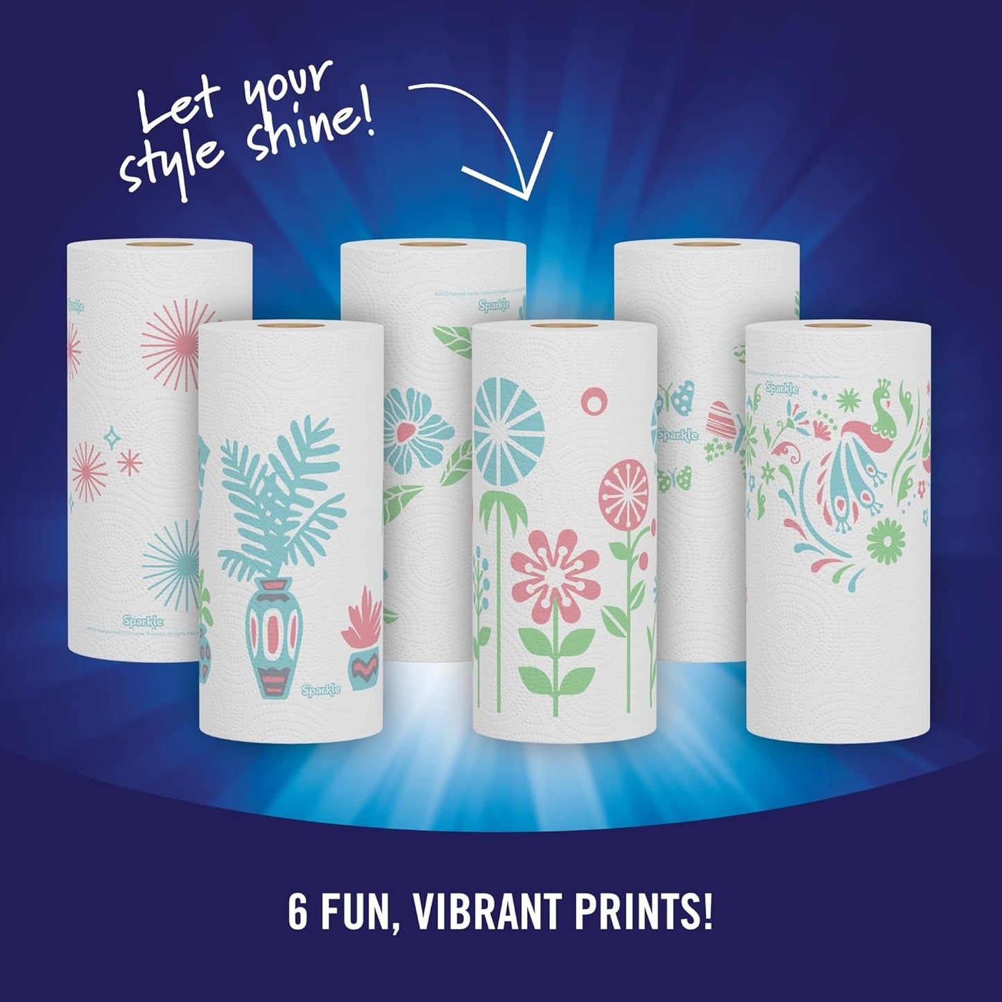 Sparkle Pick-A-Size Paper Towels, Spirited Prints, 6 Double Rolls = 12 Regular Rolls, Everyday Value Paper Towel With Full And Half Sheets - Rayz Mart