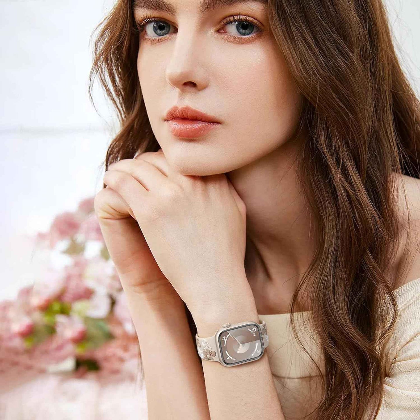 Witzon Floral Band Compatible with Apple Watch Bands For Women 40mm 41mm 38mm 42mm 44mm 45mm 46mm 49mm, Engraved Cute Flower Silicone Dressy Strap for iWatch Series 11 10 9 8 7 6 5 4 3 2 SE Ultra