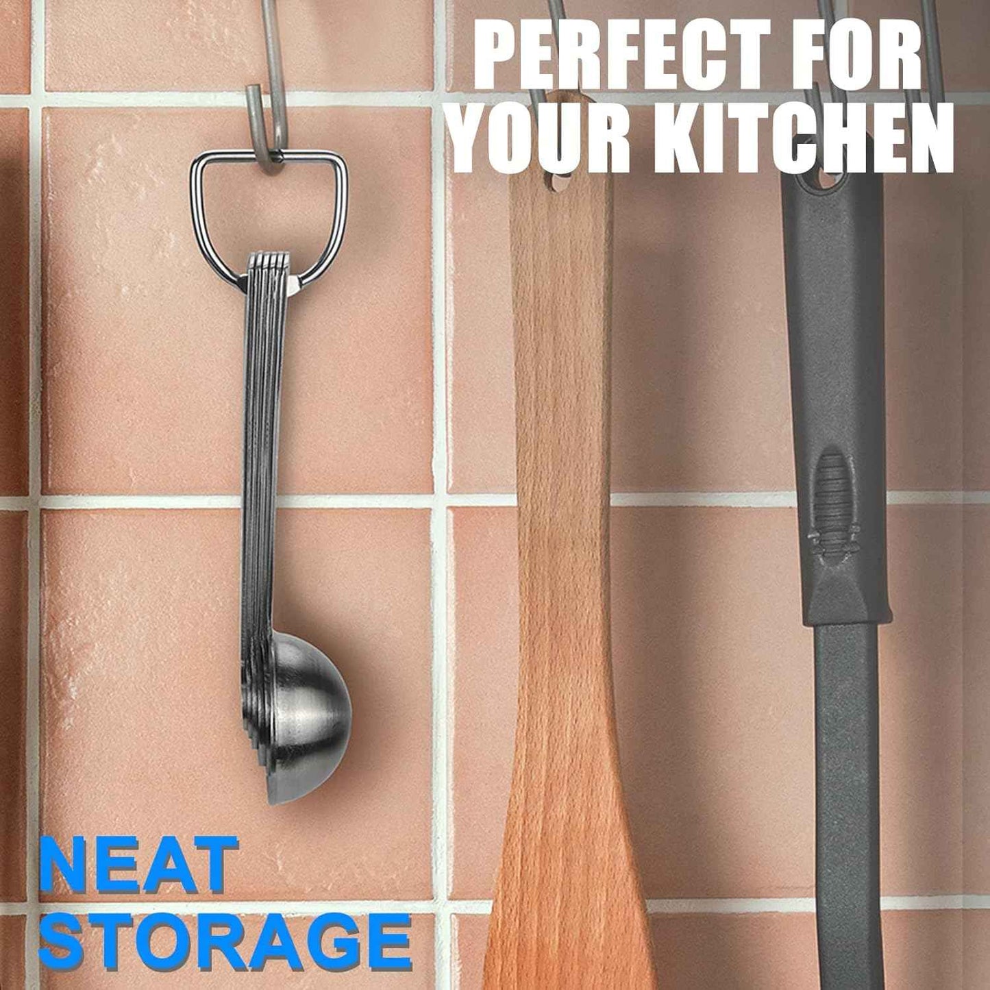 Measuring Spoons, Premium Heavy Duty 18/8 Stainless Steel Measuring Spoons Cups Set, Small Tablespoon with Metric and US Measurements, Set of 6 for Measuring Dry and Liquid Ingredients