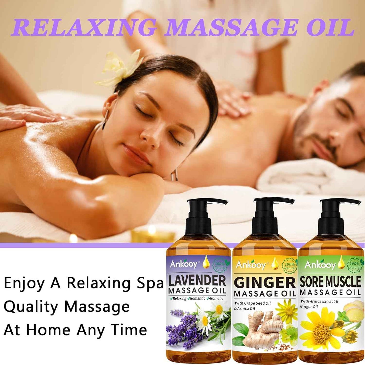 Valentines Day Gifts for Him & Her-3 Pack Massage Oil for Massage Therapy,Sore Muscle Arnica Oil & Relaxing Lavender Oil & Ginger Oil Lymphatic Drainage & Massage Ball,Valentines Gifts for Men Women