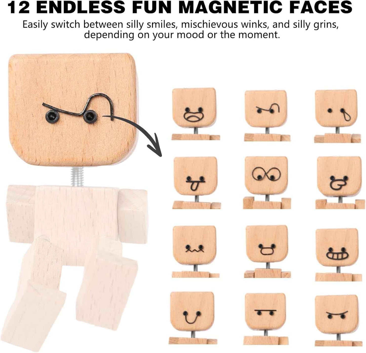 Shaking Wooden Man, Shaking Wooden Man Figurine for Car Dashboard with 12PCS, Funny Cars Ornaments Wood Desktop Decor,Car Dashboard Accessories and Desk Decoration