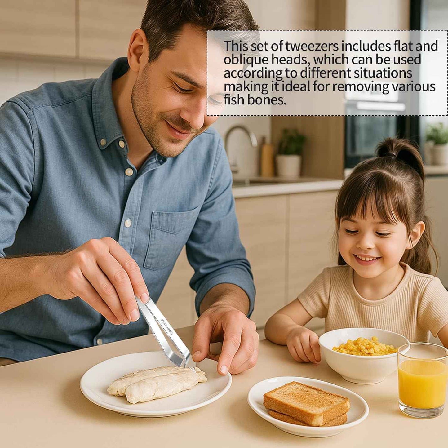 2 PCS Fish Bone Tweezers, 430 Stainless Steel Flat & Slant Pliers Set for Kitchen Removing Salmon Trout Bones,Chicken Feathers