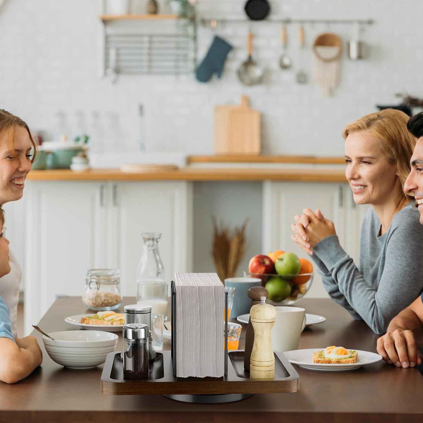 Napkin Holder for Table, Rotating Metal Napkin Dispenser with Salt and Pepper Shakers Caddy Standing Paper Towel Holder for Bathroom Kitchen Dining Table Decor Not Including Shakers