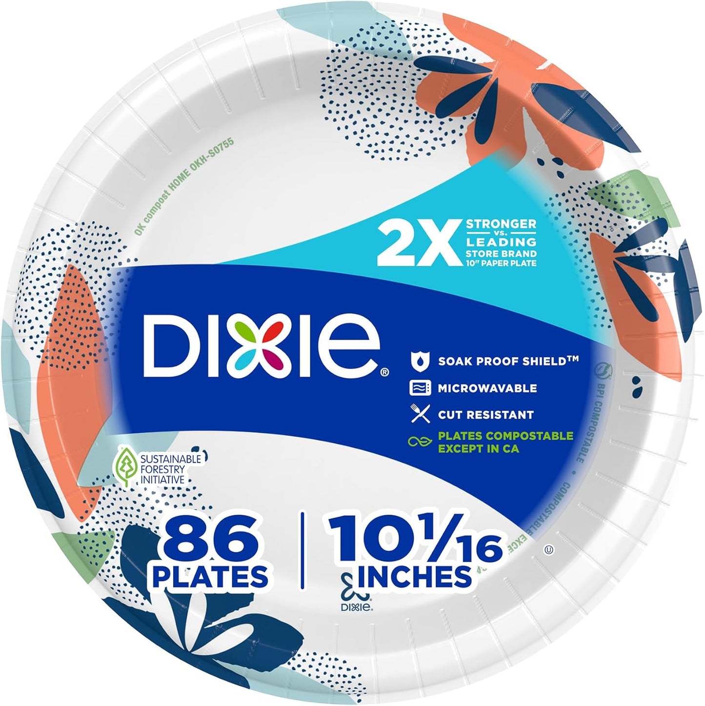 Dixie Large Paper Plates, 10 Inch, 54 Count, 2X Stronger*, Microwave-Safe, Soak-Proof, Cut Resistant, Disposable Plates For Everyday Breakfast, Lunch, & Dinner Meals