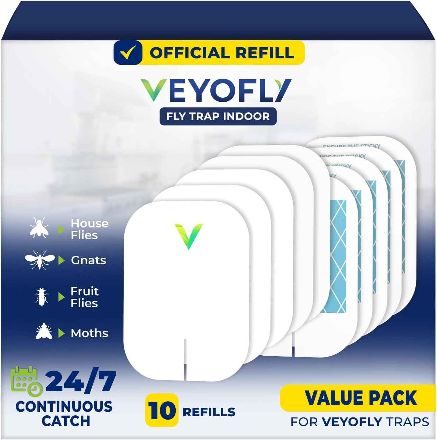 VEYOFLY Fly Trap Indoor, Fruit Fly Traps for Indoors Flying Insect (2 Device + 6 Refills) Gnat Traps for House Indoor, Bug Zapper Indoor, Gnat Killer Catcher & Fruit Fly Killer Light Plug in