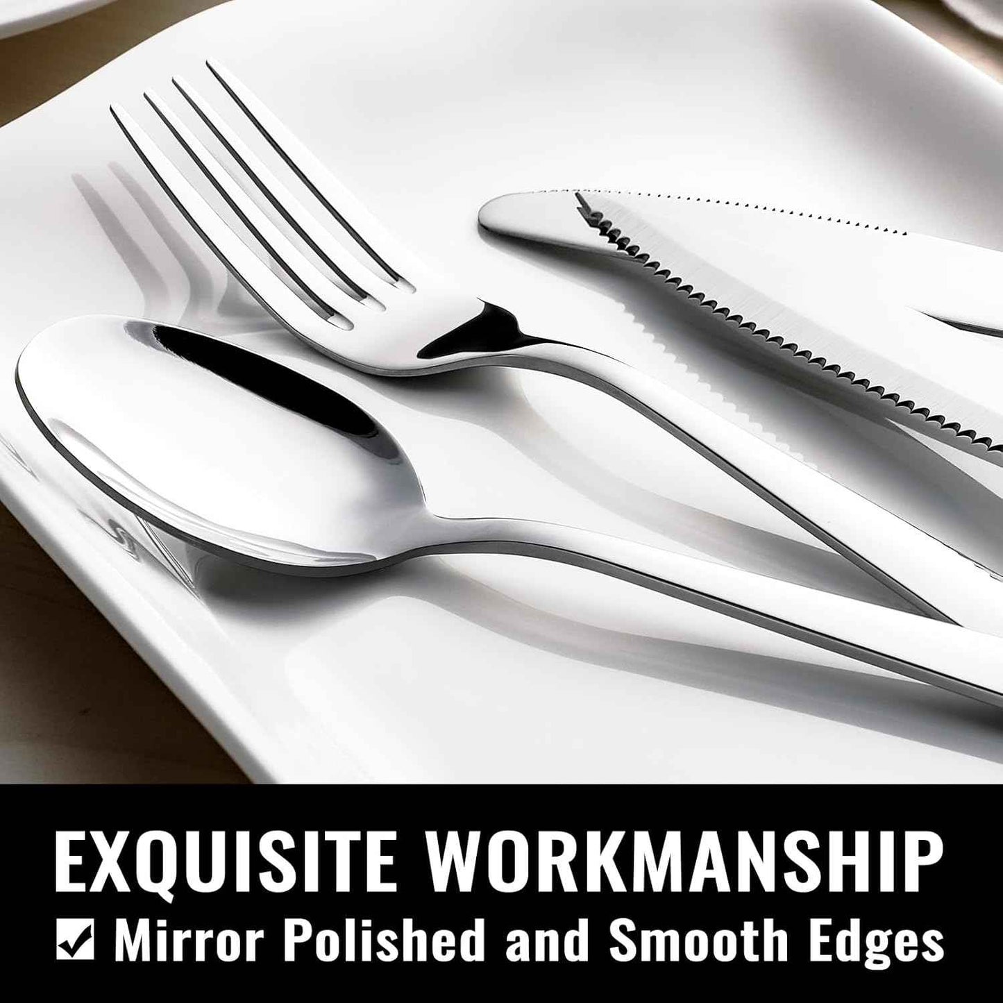 HIWARE 48-Piece Silverware Set with Steak Knives for 8, 18/8 Stainless Steel Flatware Cutlery Set For Home Kitchen Restaurant Hotel, Kitchen Utensils Set, Mirror Polished, Dishwasher Safe