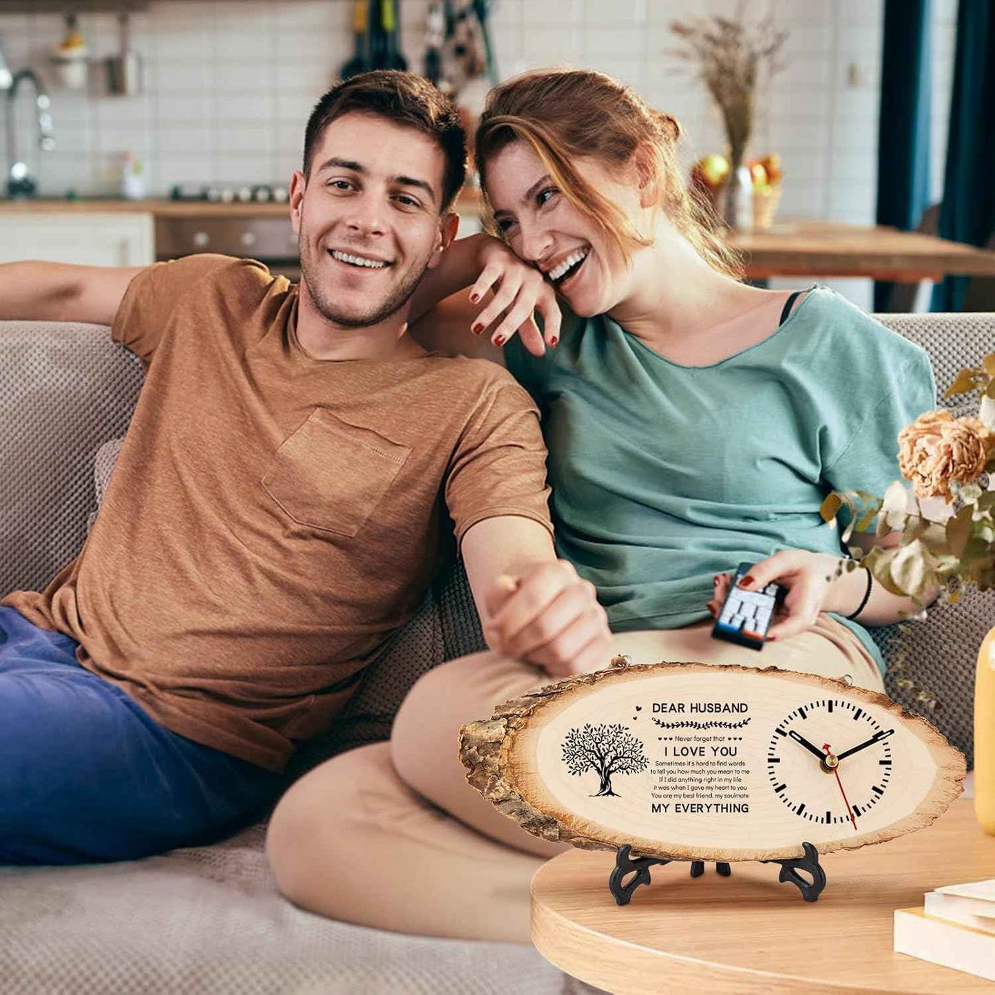 BeauGift Valentines Day Gifts for Him, Mens Wooden Clock Gift for Husband from Wife, Birthday Anniversary Fathers Day Clock Gift for Him Office Home Decor