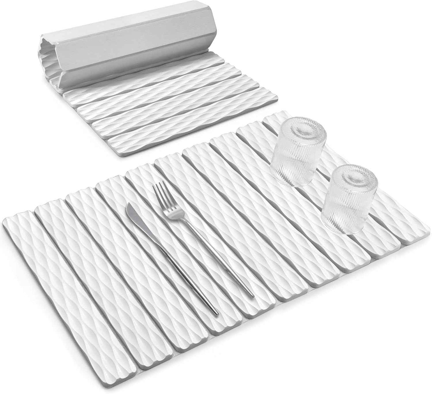 Large Stone Dish Drying Mat for Kitchen Counter, 24"(L)×16"(W), Collapsible Quick Drying Dish Mats, Ultra Absorbent Diatomaceous Earth Mats for Dishes Bottles Cups, Match Any Countertop