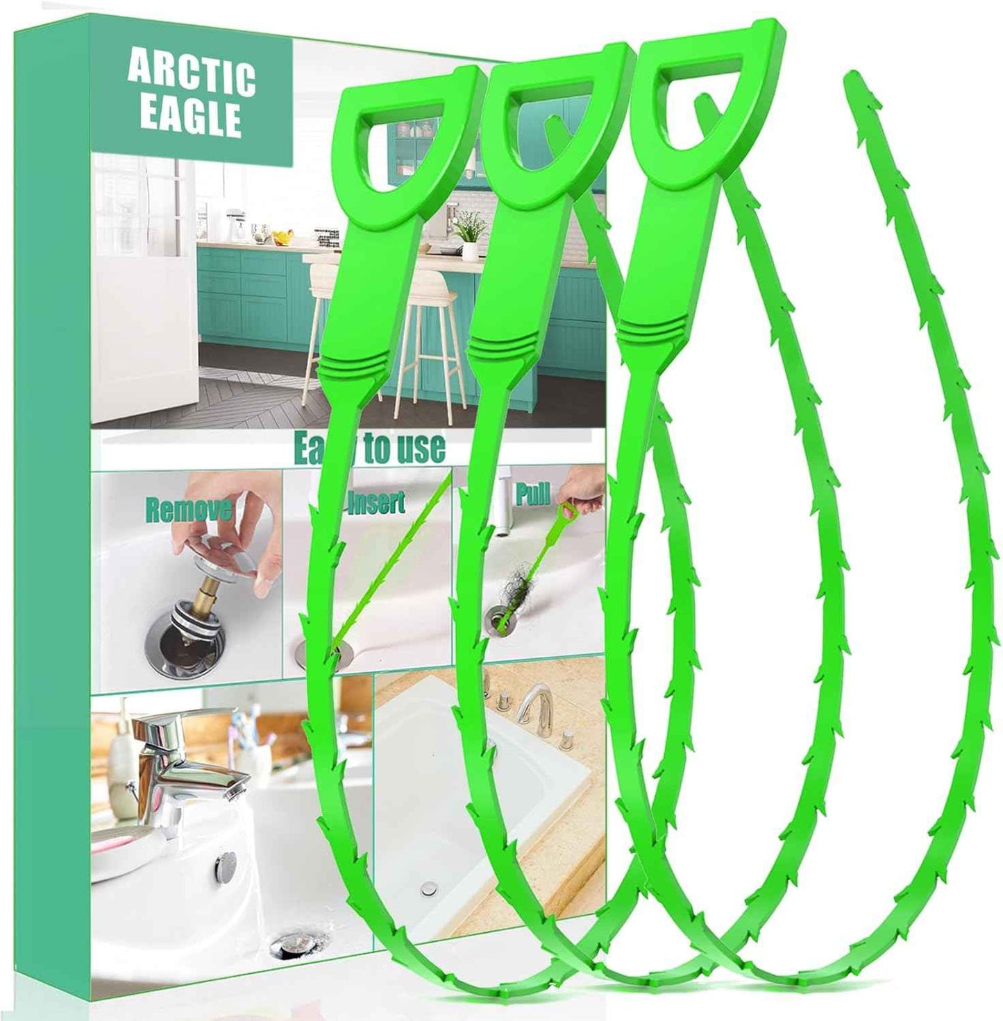 Drain Snake Hair Drain Clog Remover - 3 Pack Shower Snake Sink Unclogger Tool with Exquisite Packaging