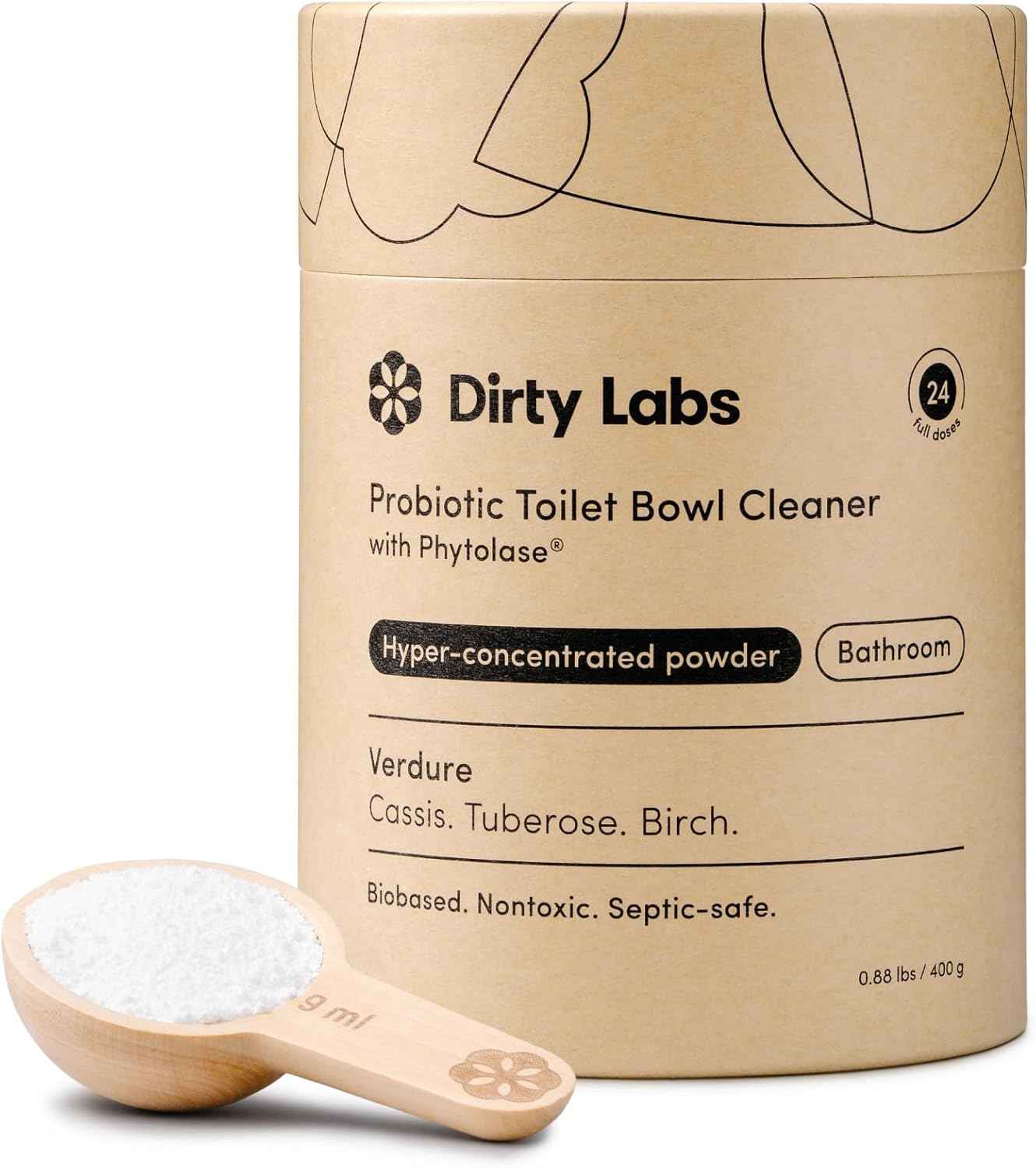 Dirty Labs Probiotic Toilet Bowl Cleaner Powder with Phytolase Bio Enzymes | Septic-Safe, Biodegradable, Bleach-Free | Verdure Scent