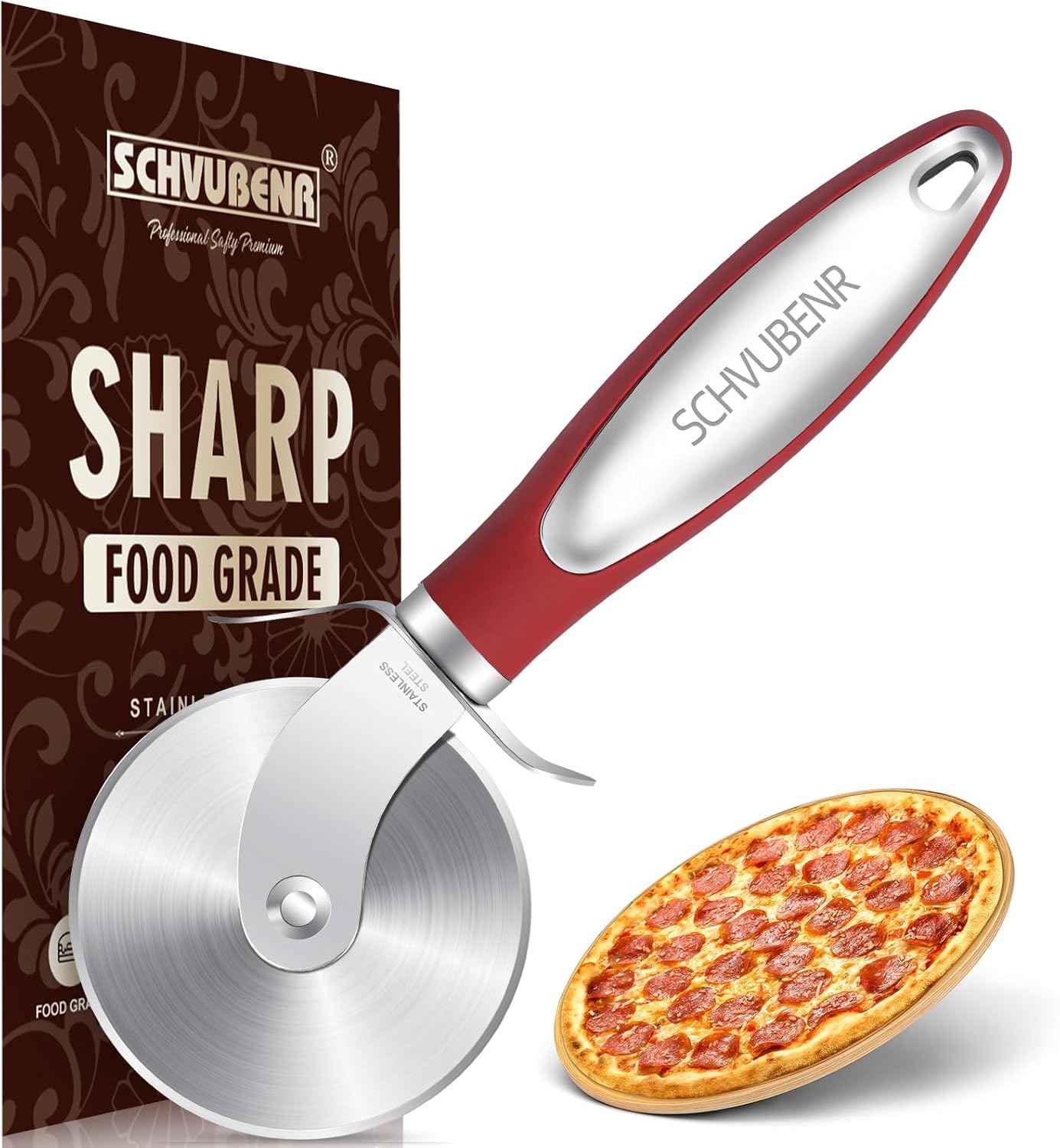 SCHVUBENR Premium Pizza Cutter Wheel - Ultra Sharp Stainless Steel Pizza Slicer with Non-Slip Soft Grip Handle - Multi-Purpose Cutter for Pizza, Dough & Pastry - Dishwasher Safe, Easy to Clean - Blue