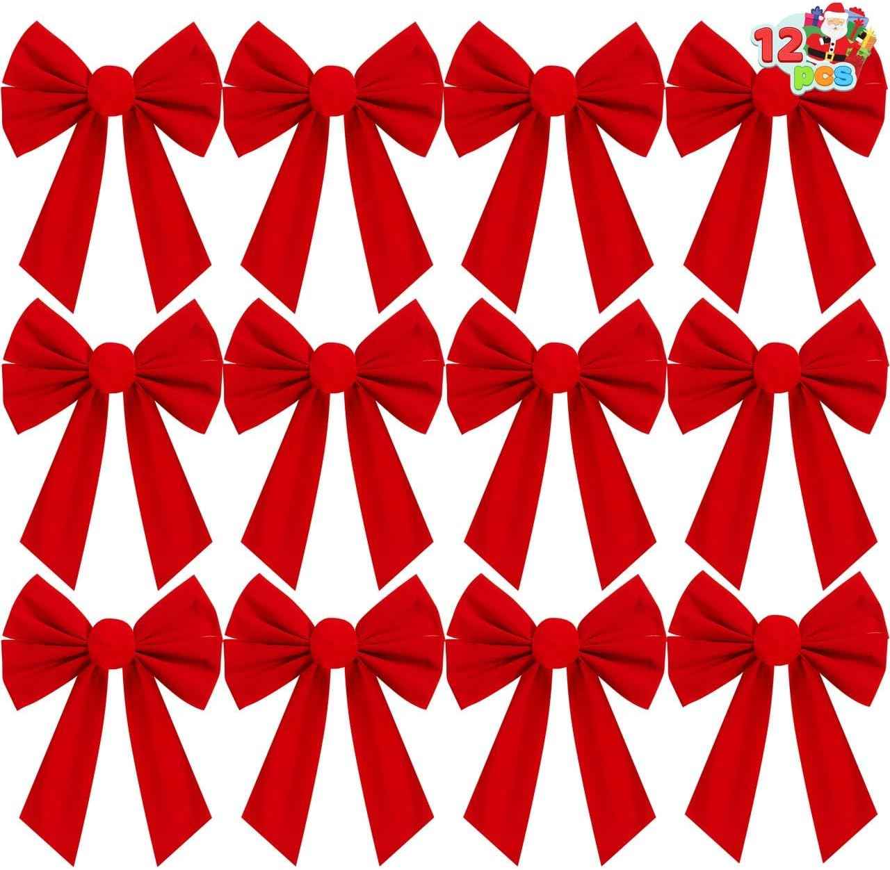 JOYIN 12 Pack Christmas Red Velvet Bows, 13" Long by 9" Wide Decorative Christmas Bows for Wreath Garland Tree Decor, Indoor Outdoor Holiday Decorations