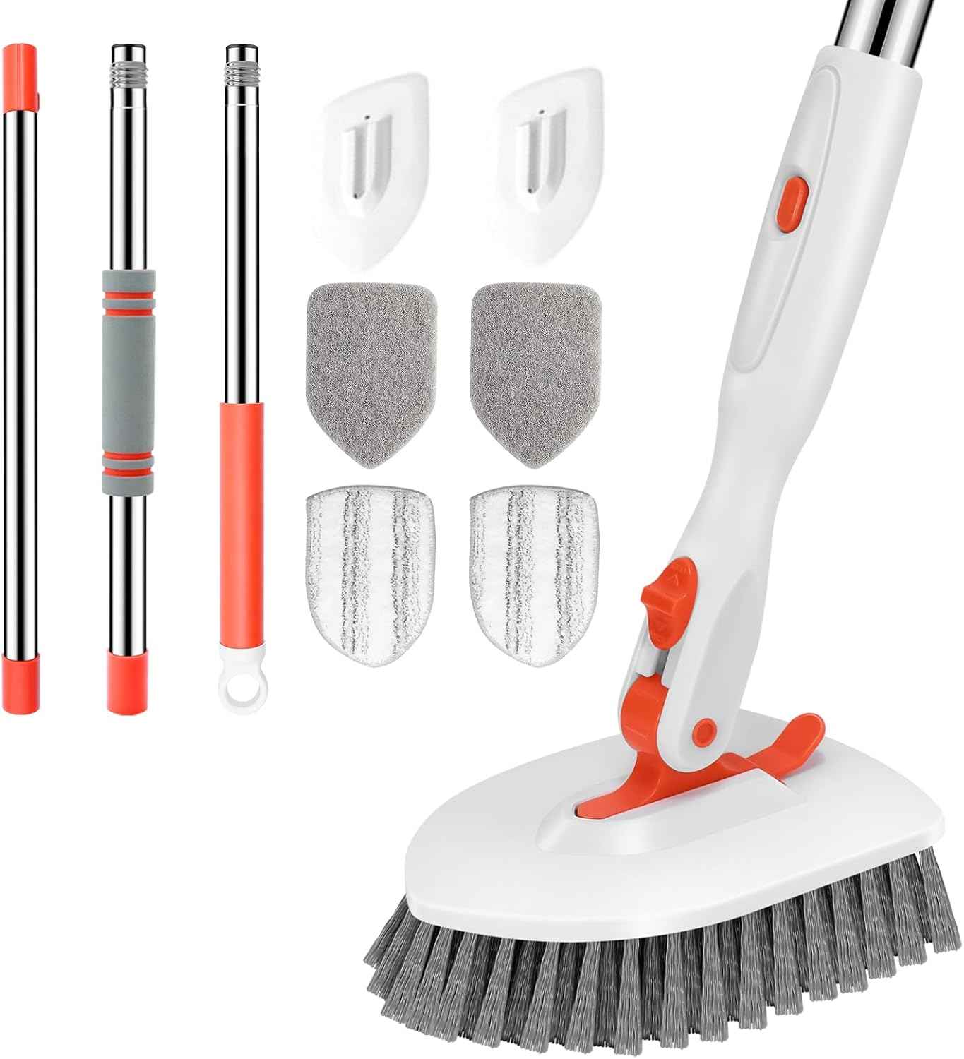 SetSail Floor Scrub Brush, 3-In-1 Tile Tub Floor Scrubber with 52-inch Adjustable Long Handle Shower Cleaner and 3 Detachable Replacement Brush Heads for Cleaning Bathroom Kitchen Walls Tub Tile