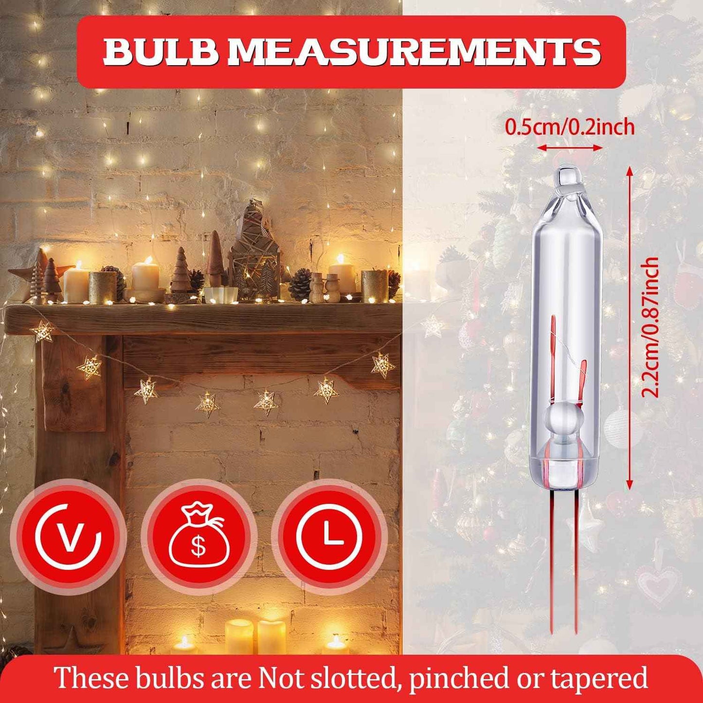 Mudder 100 Pcs Mini Christmas 2.5 Volt Replacement Light Bulbs for Christmas Trees Decorative Light Supplies Indoor Outdoor Xmas Decor, 0.17 Ampere, 0.42 Watt (Clear)
