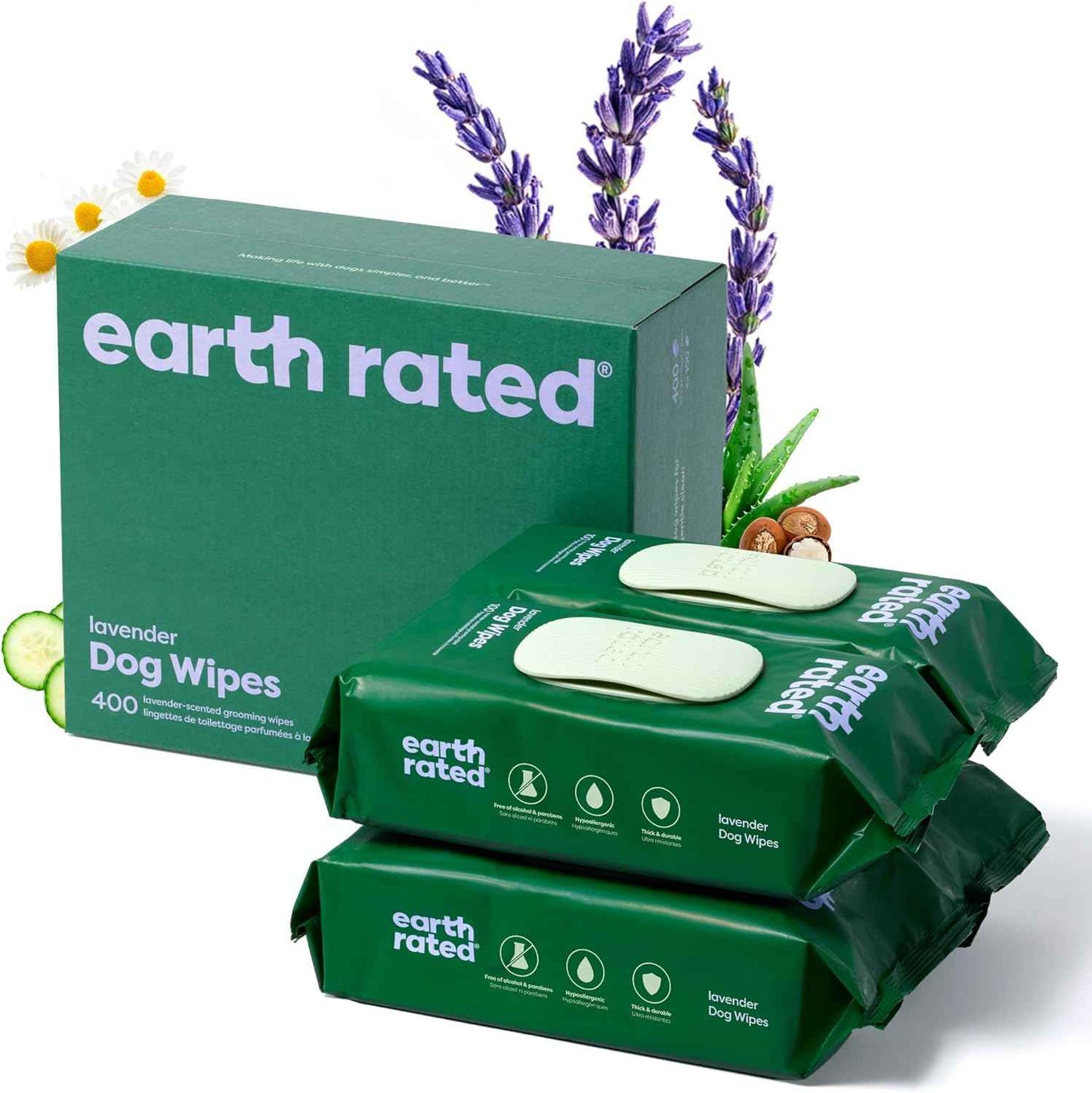 Earth Rated Pet Wipes for Dogs and Cats, Hypoallergenic, Cleaning and Hydrating, for Grooming Paws, Body and Butt, Unscented, 100 Count