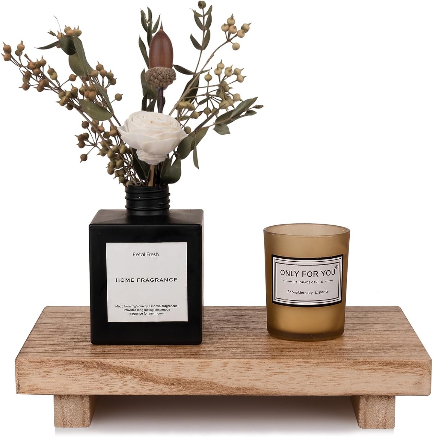 Small Wood Tray Pedestal Stand Farmhouse Bathroom Decor Decorative Wooden Riser Kitchen Soap Dish Holder for Vanity, Counter, Sink, Brown - Rayz Mart