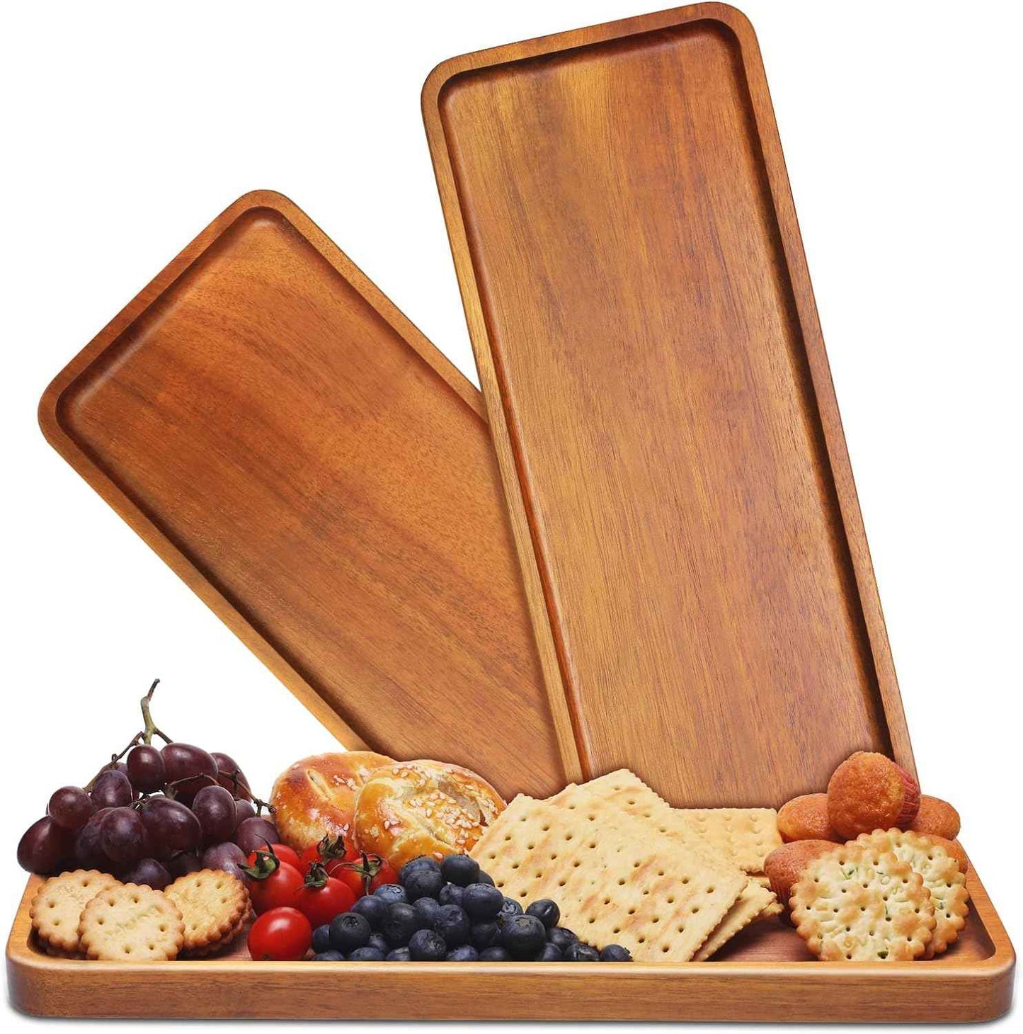 Solid Acacia Wood Serving Trays and Platters - Wooden Mini Charcuterie Boards, Rectangle Small Cheese Board for Food, Bathroom, Home Decor, Kitchen Counter, (14"x5.5", 1 Pack)