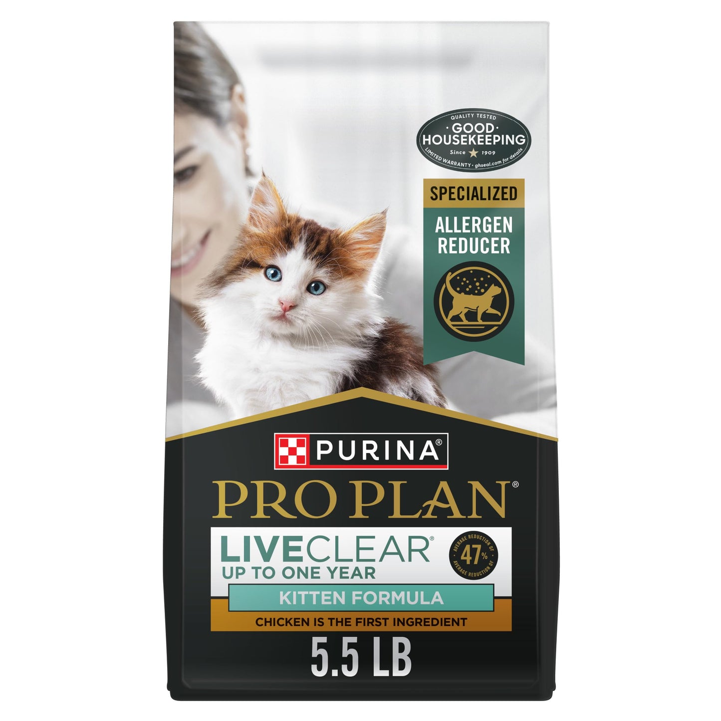Purina Pro Plan LiveClear Dry cat Food for Kittens Cat Allergen Reducer Chicken and Rice Formula - 5.5 lb. Bag