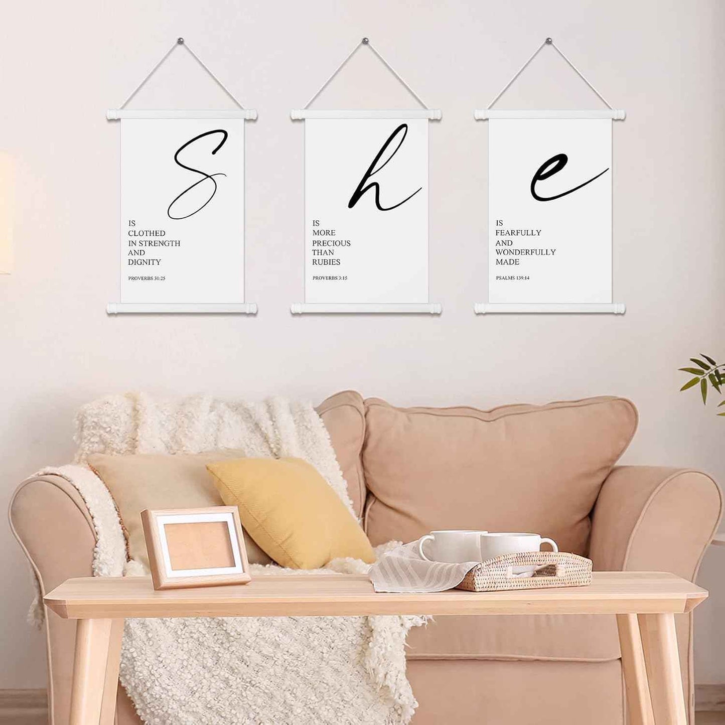 3 Pcs Woman Bible Verses Wall Art Inspirational Quotes Saying Christian Scripture Biblical Framed Decor with Verse Proverbs 3:15 Motivational Quotes for Nursery Home Office, 7.9 x 11.8 Inches(Simple)
