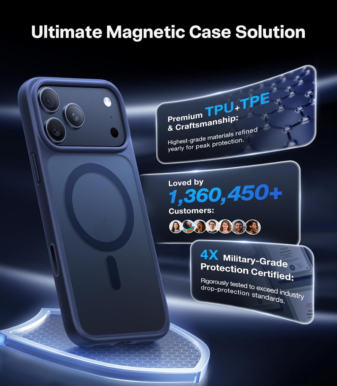 TORRAS Stronger Magnetic & Shockproof for iPhone 17 Pro Max Case, Fit for MagSafe, Military Grade Drop Protection, Camera Control, DIY Button, Slim for iPhone 17 Pro Max Case Translucent Deep Blue - Rayz Mart