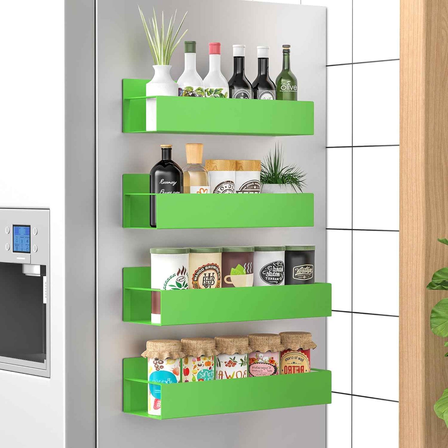 Metal 4 Pack Magnetic Spice Storage Rack Organizer for Refrigerator and Oven, Black Fridge Organizers and Storage