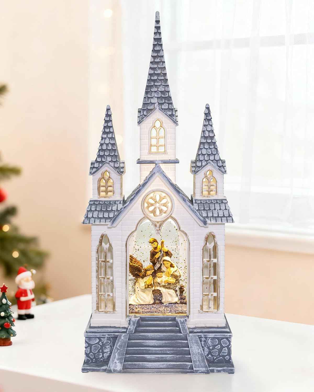 Christmas Santa Snow Globe Light up Lantern with 8 Songs, 9.17" Red Christmas Snow Globes for Kids Adults, 6H Timer & Dual Power, Snowglobes Christmas Decorations Indoor, Gifts for Women Men