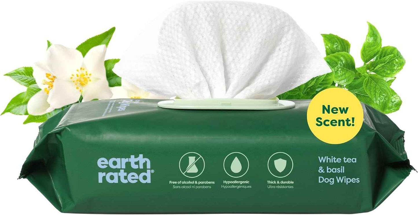 Earth Rated Pet Wipes for Dogs and Cats, Hypoallergenic, Cleaning and Hydrating, for Grooming Paws, Body and Butt, Unscented, 100 Count